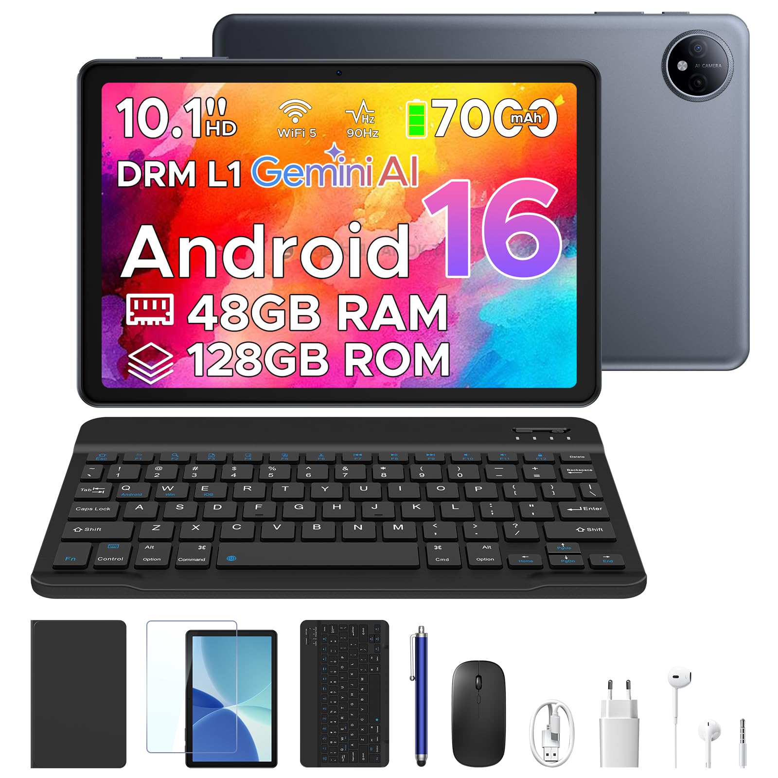 POPUX P10 Tablets Android, Tablet 10 Pulgadas, Tablet Android 16 con Gemini AI, 48GB RAM+128GB ROM, T310 CPU, 7000mAh, 8MP+5MP, 90Hz, Widevine L1, Bluetooth 5.0, Tablet con Teclado, Azul — view 11