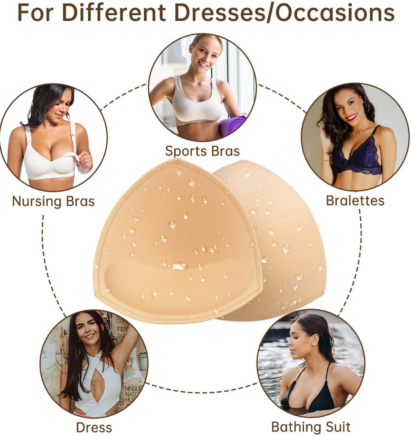 Adamotto Waterproof Bathing Suit Inserts 4 Pairs Push Up Bra Pads Inserts Removable for Swimsuits Sport Bikini - Image 5