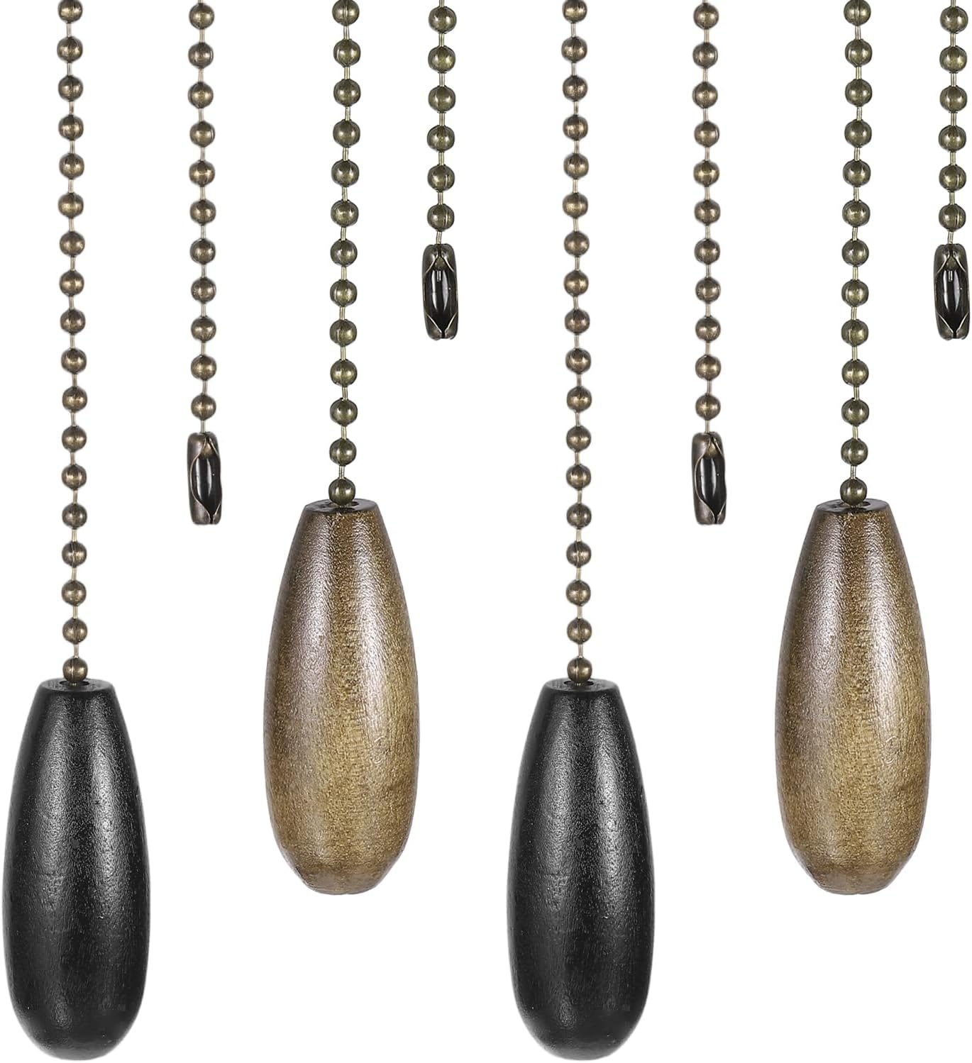 PATIKIL Ceiling Fan Pull Chain Extender, 4Pcs 12" Decorative Wooden Pendant Extension Chains Beaded Ball Pulls Cord Extender for Ceiling Fans Light Lamp Chandelier, Black, Walnut Color