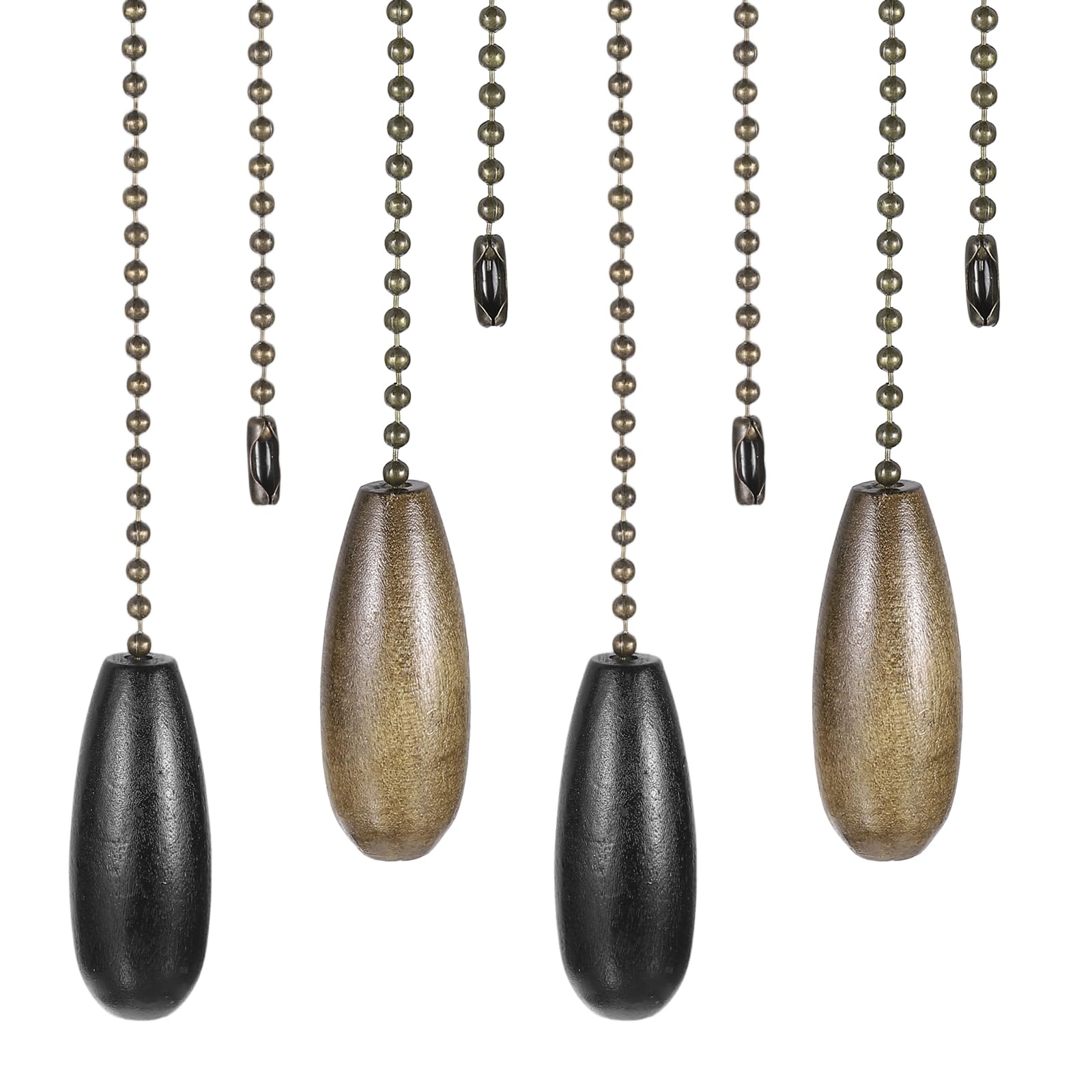 PATIKIL Ceiling Fan Pull Chain Extender, 4Pcs 12" Decorative Wooden Pendant Extension Chains Beaded Ball Pulls Cord Extender for Ceiling Fans Light Lamp Chandelier, Black, Walnut Color