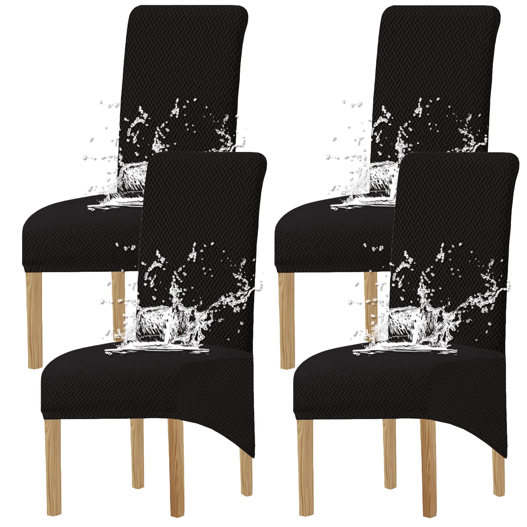 Spandex Elástico Jacquard Fundas de Sillas Comedor XL para El Hogar (Negro1, 4 Piezas)