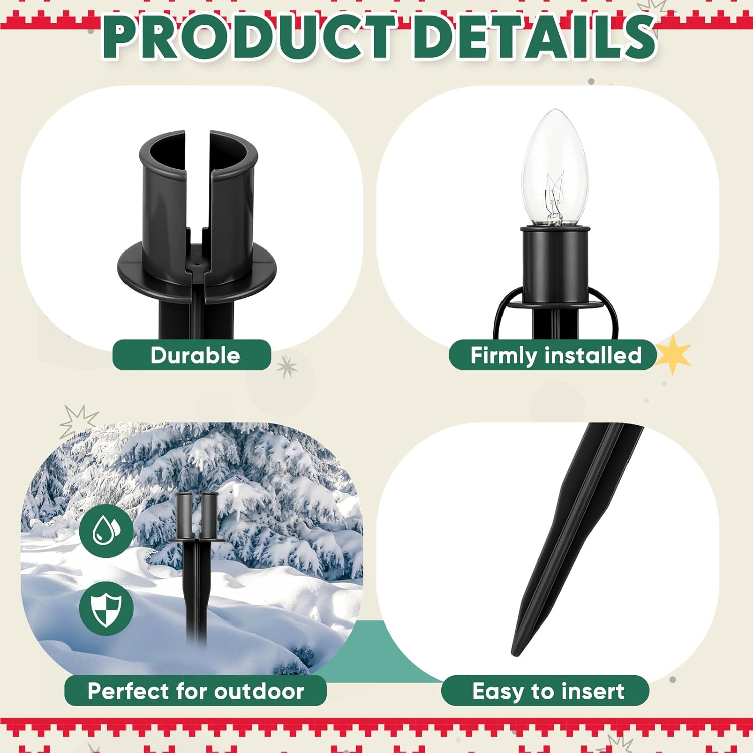 50 Pcs Christmas Light Stakes 6 Inch Plastic Light Stakes for C7 C9 String Lights Outdoor Universal Yard Lawn for Holiday Outdoor Garden Patio Path Walkway Decorations (Black)