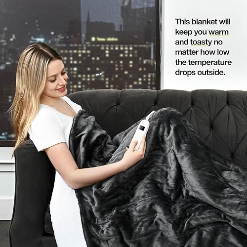 Miniatura 9 de Manta térmica, lavable a máquina, extremadamente suave y cómoda, manta eléctrica, calentamiento rápido con controlador de mano, 10 ajustes de