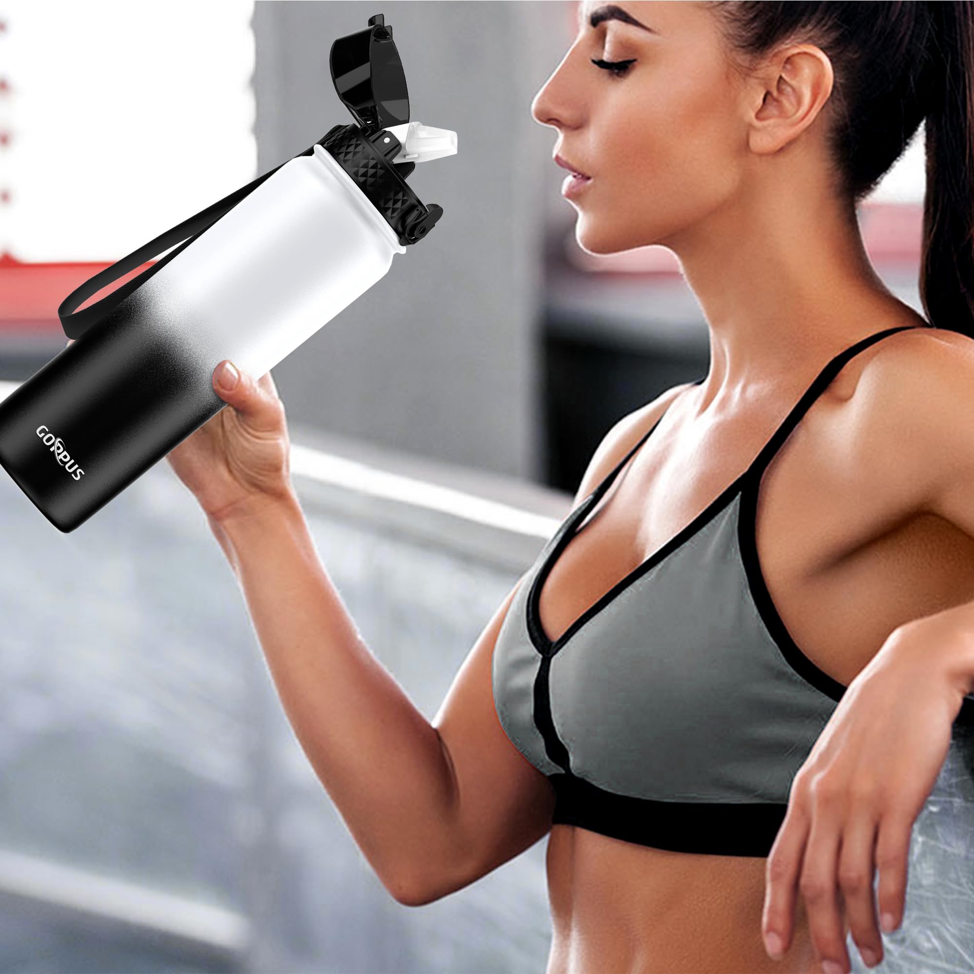 GOPPUS 1L/32oz Stainless Water Bottle with Straw Double Wall Insulated Bottles with Strap Reusable Vacuum Thermal Flask Leakproof Keep Cold Drinks Bottles with Flip Top Lid for Gym Men Women BPA Free - Image 6