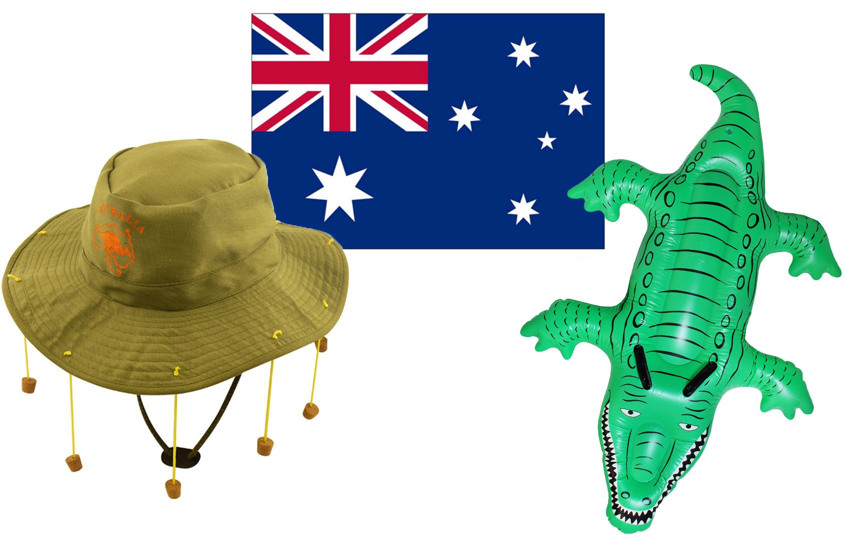 I LOVE FANCY DRESS Set Completo Australia Day: Bandiera, Cappello Con Canguro E Coccodrillo Gonfiabile - 3