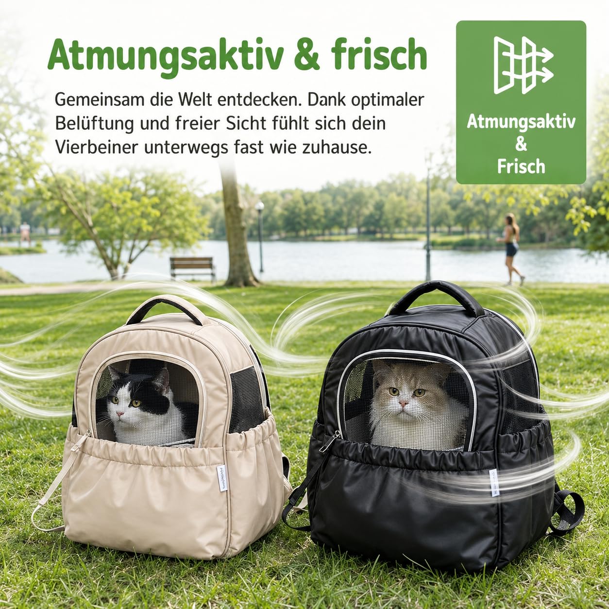 KatzenRucksack HundeRucksack für Kleine Haustiere bis 4 kg - Atmungsaktive & Faltbare Hundetasche, Tragbare und Leichte Katzentasche, mit Netzfenster Haustier Transportboxen (Beige)