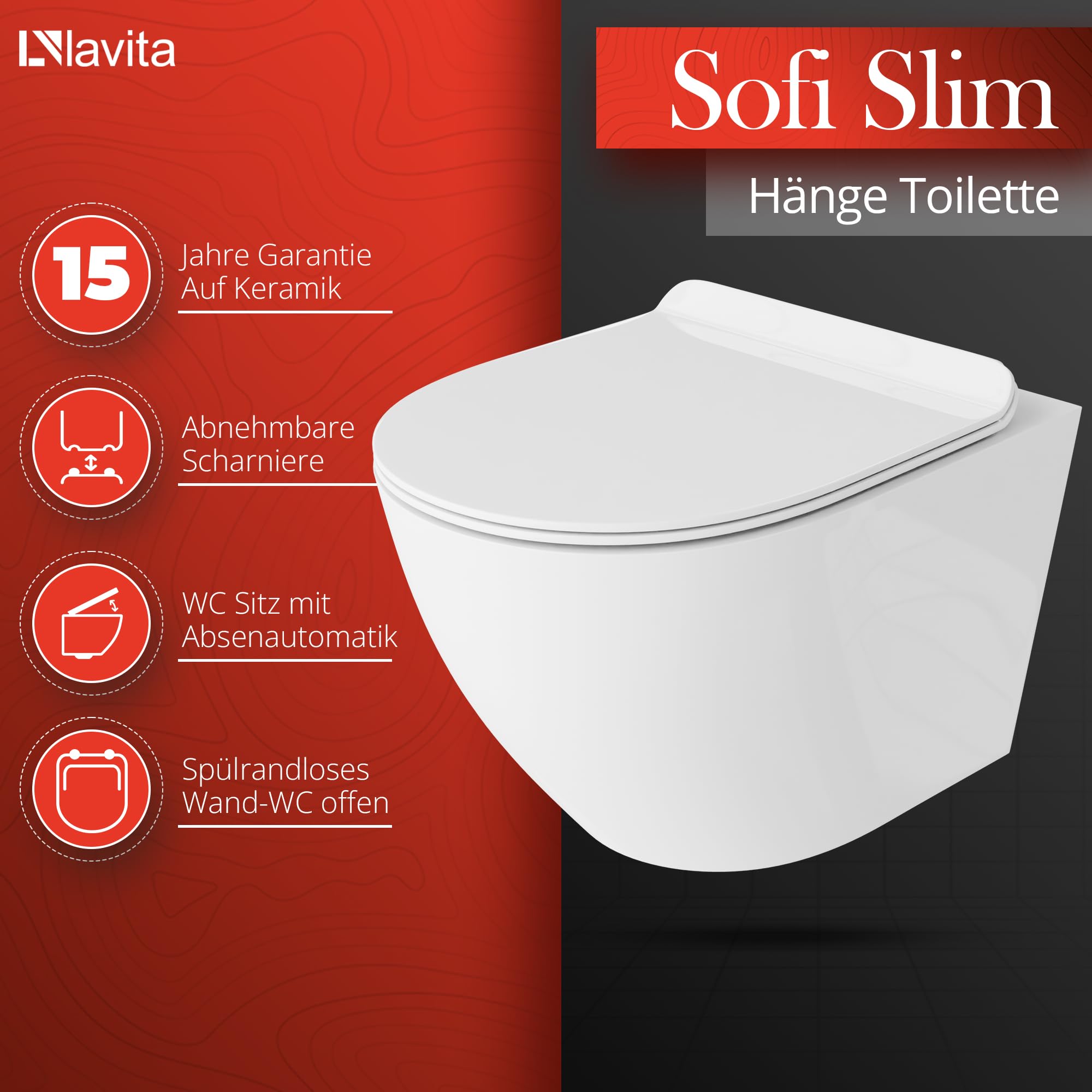 Lavita LAV 101 Vorwandelement für WC 40cm + Wand Hänge Tiefspül WC SOFI SLIM Weiß Spülrandlos + Bedienplatte LAV 200.4.1 Weiß | Komplettset | Unterputz Spülkasten | Toilette Komplett Sett