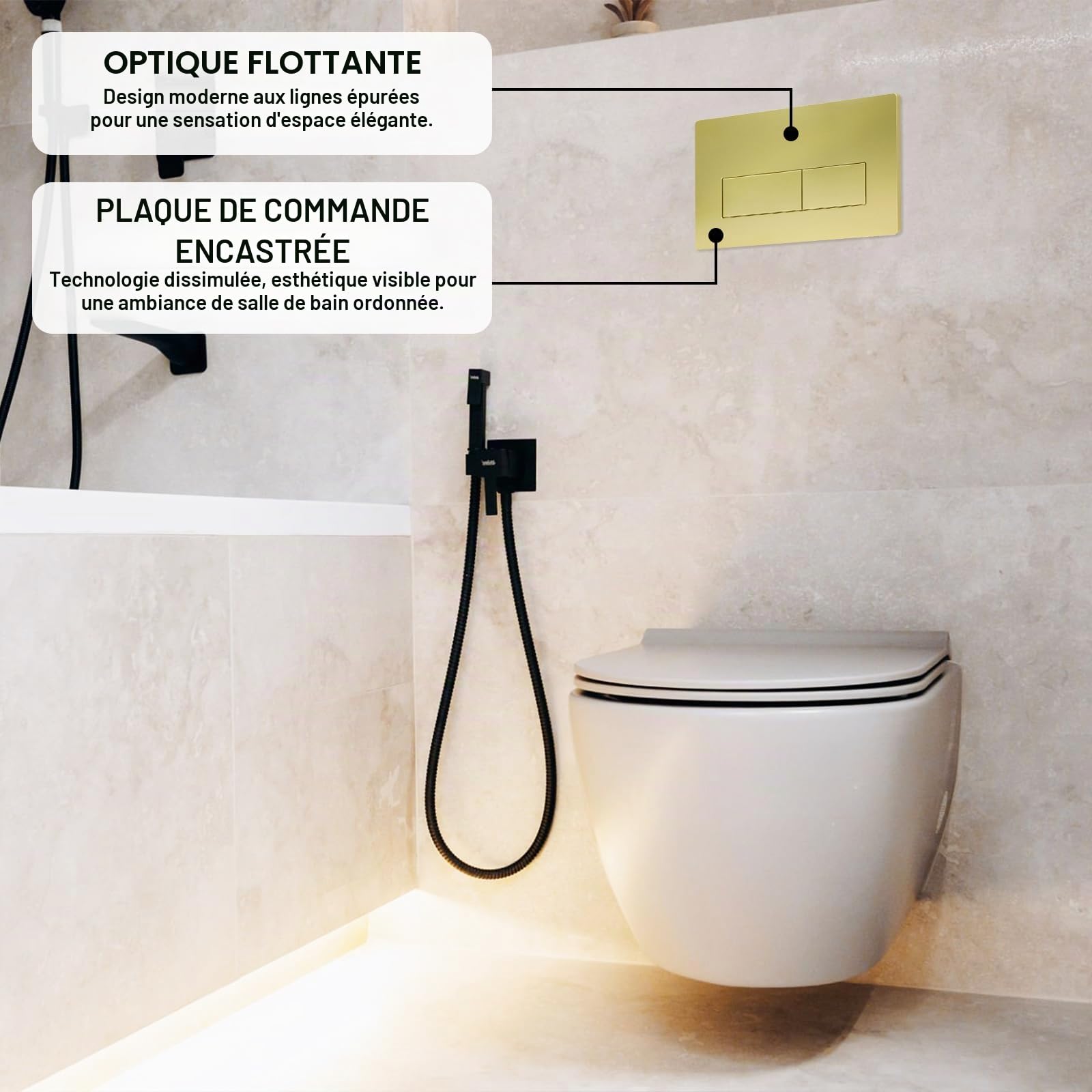 SOARFLY Plaque de commande wc suspendu, plaque de déclenchement wcà double chasse d’eau, compatible avec GEBERIT SIGMA01/20/21/30 UP300/320, 115.770.11.5, dimensions245×164mm, doré