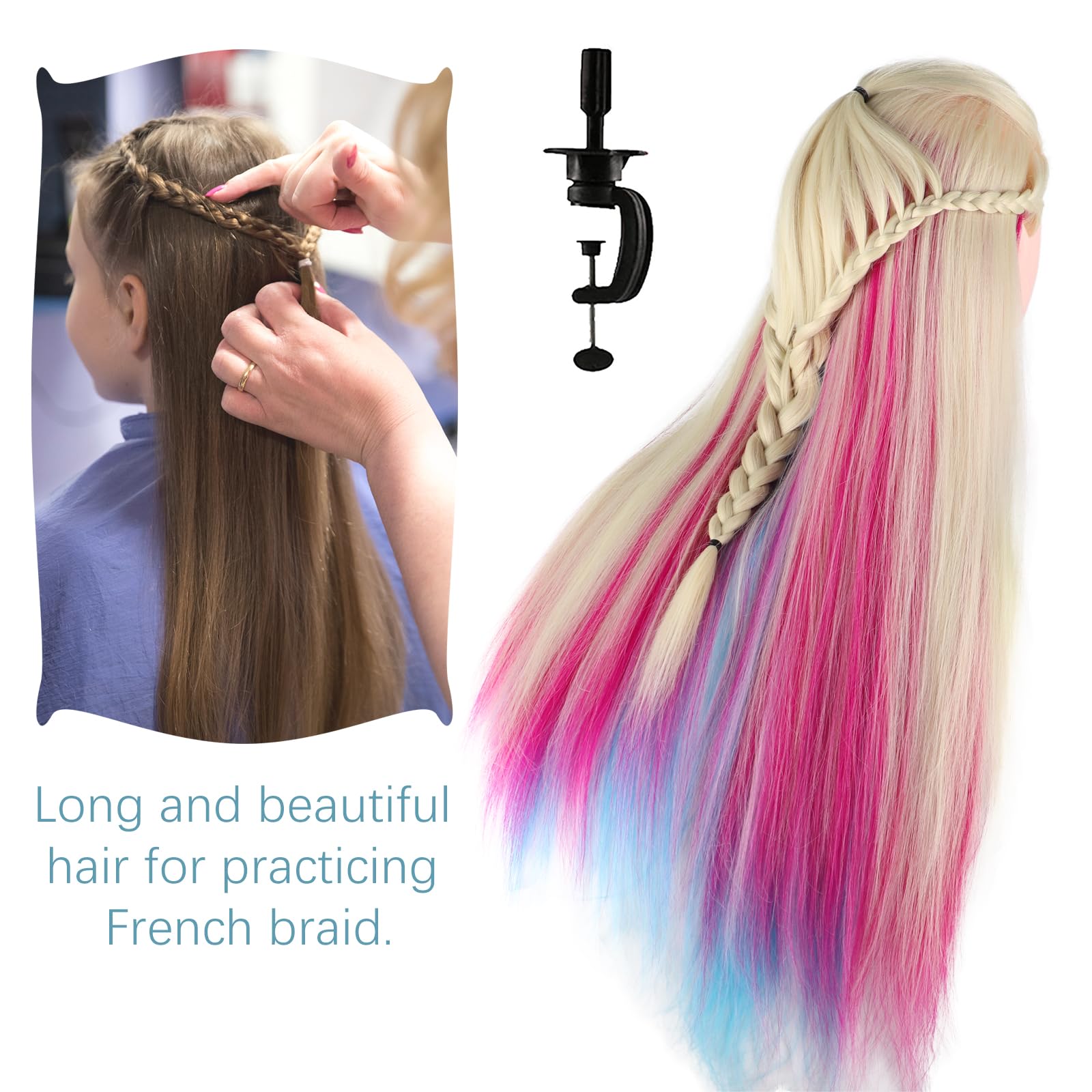 DaizySight Hair Mannequin Head for Hairdressing Training Styling Doll Head with Synthetic Hair - Image 3