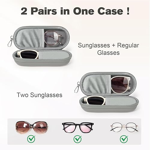 Miniatura 2 de Estuche doble para anteojos, organizador de lentes de sol con cierre de cremallera, caja de almacenamiento de gafas para hombres y mujeres de viaje