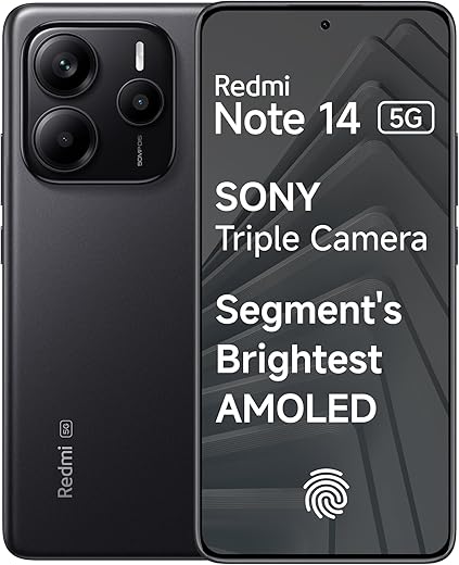 Redmi Note 14 5G (Titan Black, 8GB RAM 128GB Storage) | Global Debut MTK Dimensity 7025 Ultra | 2100 nits Segment Brightest 120Hz AMOLED | 50MP…