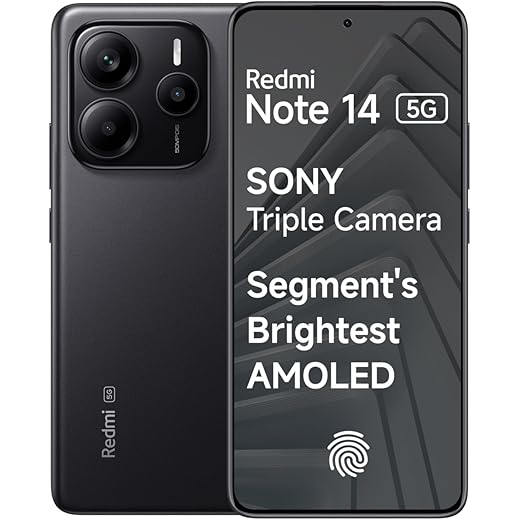 Redmi Note 14 5G (Titan Black, 8GB RAM 256GB Storage) | Global Debut MTK Dimensity 7025 Ultra | 2100 nits Segment Brightest 120Hz AMOLED | 50MP Sony LYT 600 OIS+EIS Triple Camera