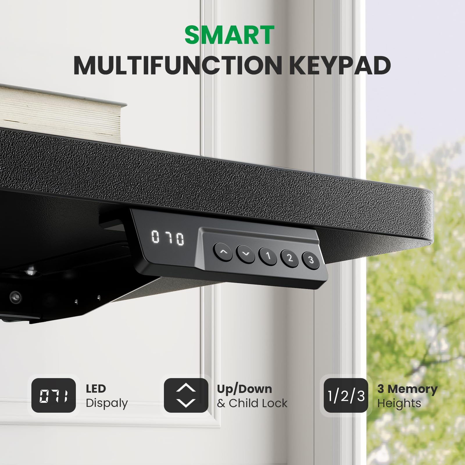 Electric Standing Desk Adjustable - 60x28 Inch Sit Stand Desk with 1 Inch Thick Tabletop Double Beam Frame — view 7