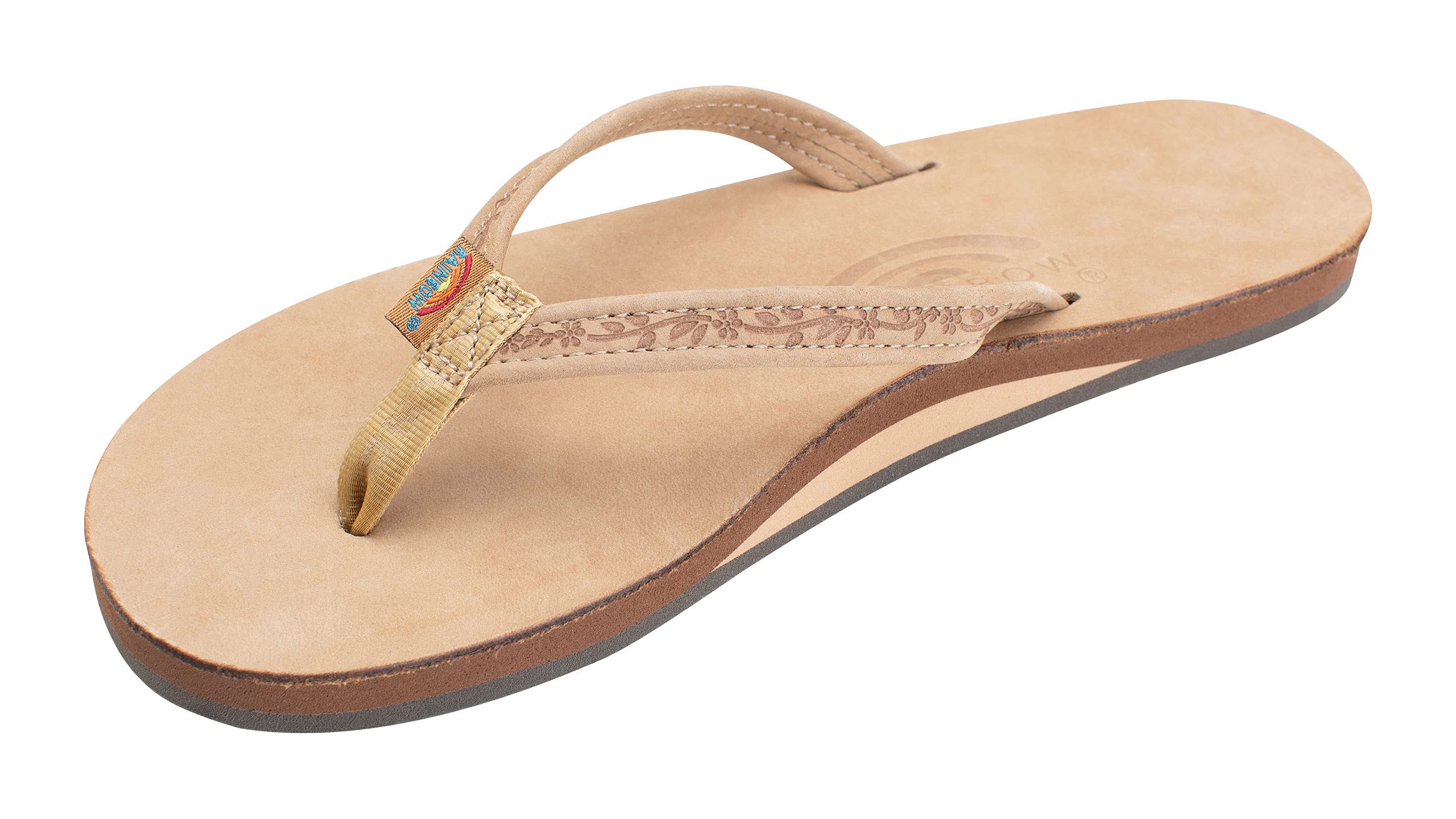Rainbow Sandals Ladies Las Flores - Single Layer Premier Leather with a Floral 1 2 Narrow Strap
