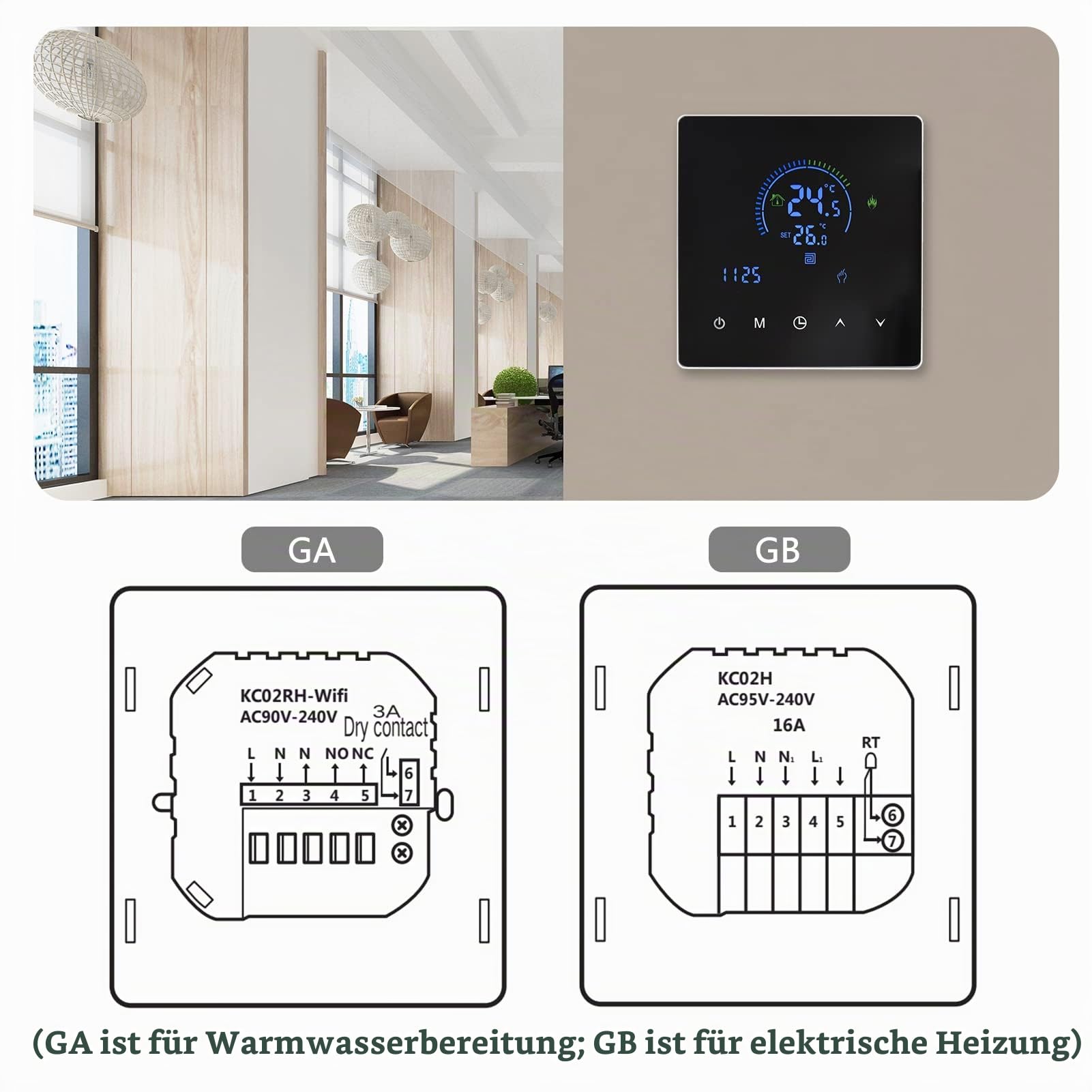 Decdeal WiFi Smart Intelligent Thermostat Temperature Controller for Water Heating Equipment LCD Display Touch Button Programmable App Remote Control Underground Heating for Home Office School Hotel