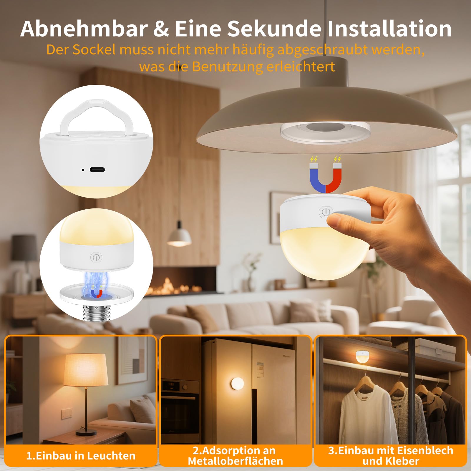 Suright 2 Stück Wiederaufladbare Glühbirne mit Batterie, E27 LED 3 Farben Dimmbare Abnehmbare Akku Glühbirne mit Fernbedienung und Timing für Nicht Verkabelte Dekoration Lampen