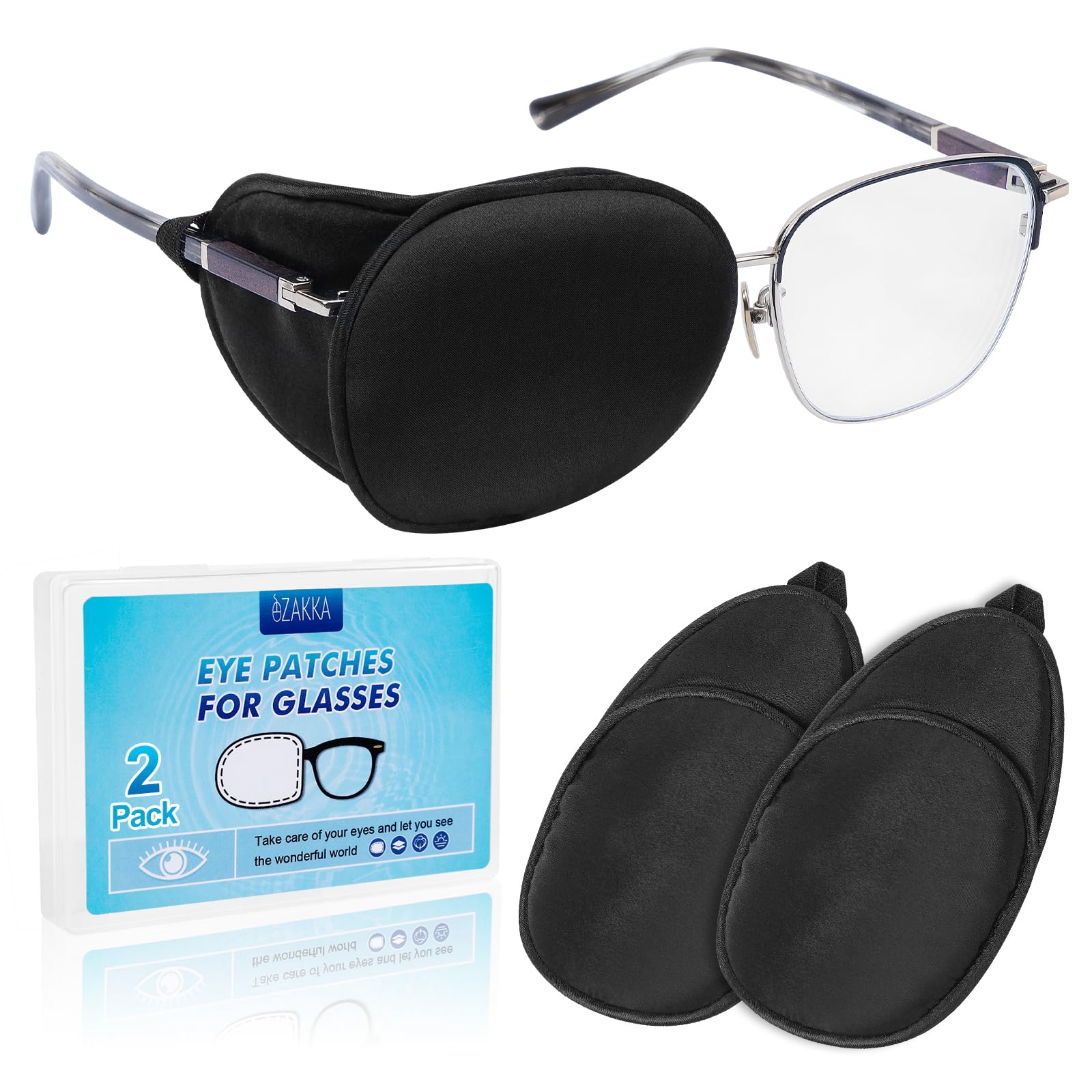 eZAKKA Eye Patches for Adults Kids, Eye Patch for Glasses, Medical Soft Eye Patch for Lazy Eye Amblyopia Strabismus and After Surgery (Black+Black)(