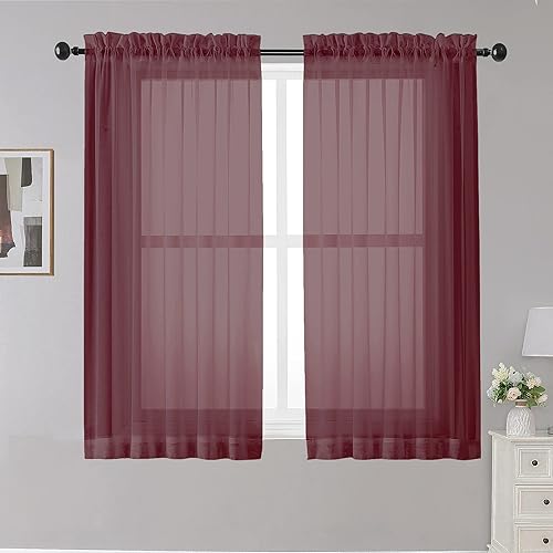 OWENIE Cortinas traslúcidas de 45 pulgadas de largo, cortinas filtrantes de luz para cocina, dormitorio, paneles de cortinas cortas con bolsillo