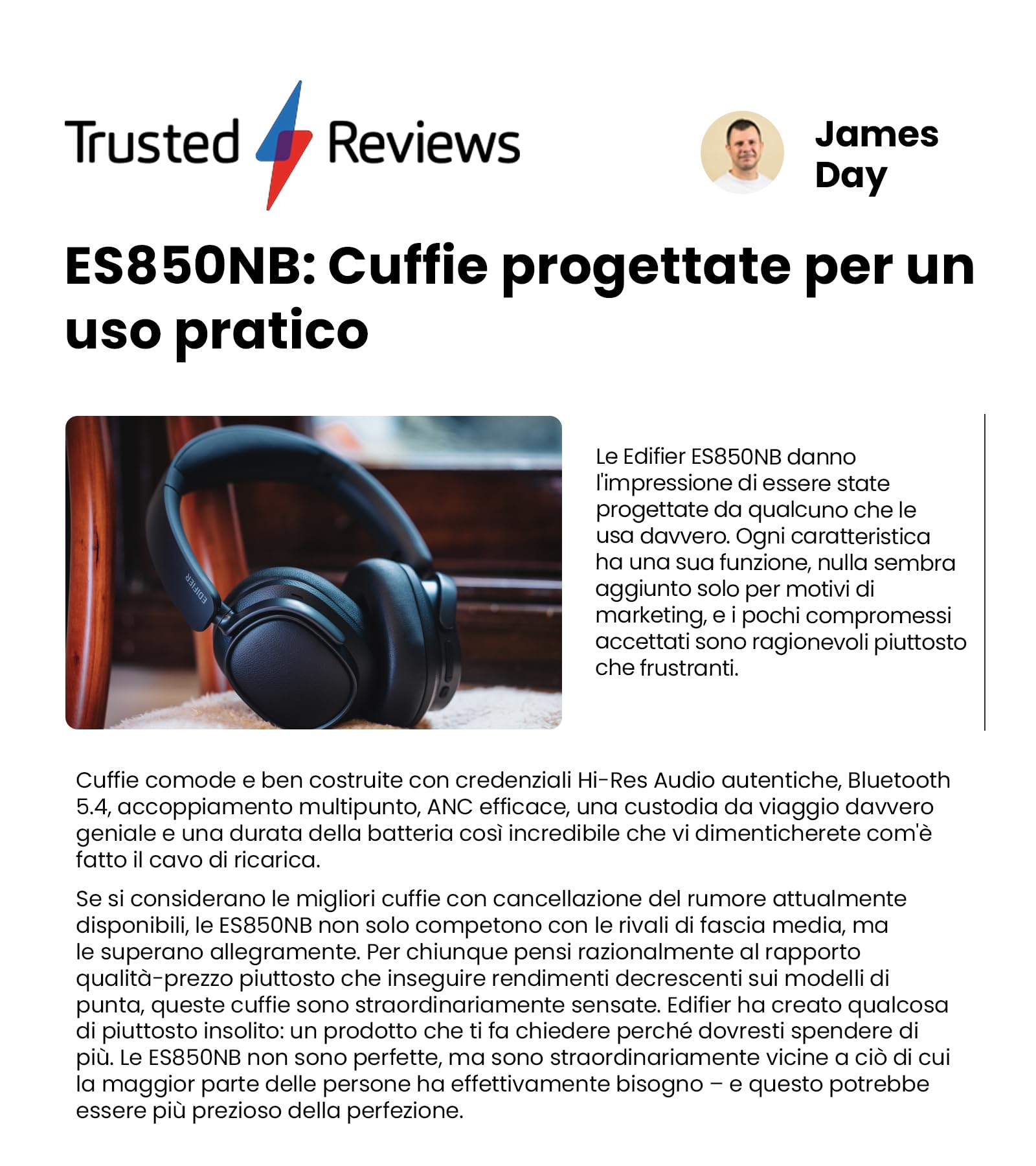 Edifier ES850NB Cuffie Over Ear Wireless, 45dB ANC, Audio Hi-Res, LDAC, 92h Autonomia, Bluetooth 5.4 e Multipoint, Riduzione del Rumore nelle Chiamate con IA (Marrone)