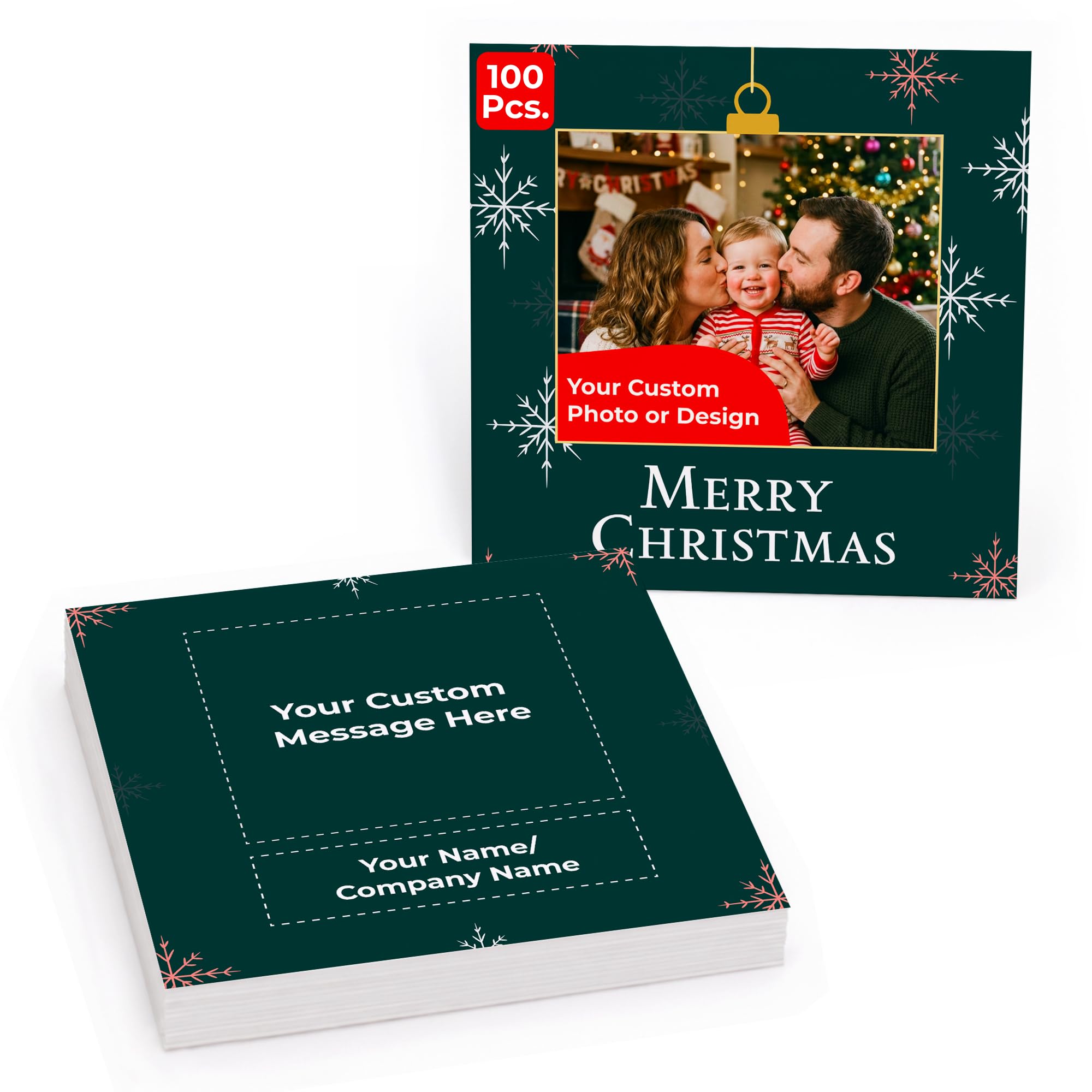 Cimpress Custom Holiday Cards, Photo/Logo/Text, Square Format, Pack of 100