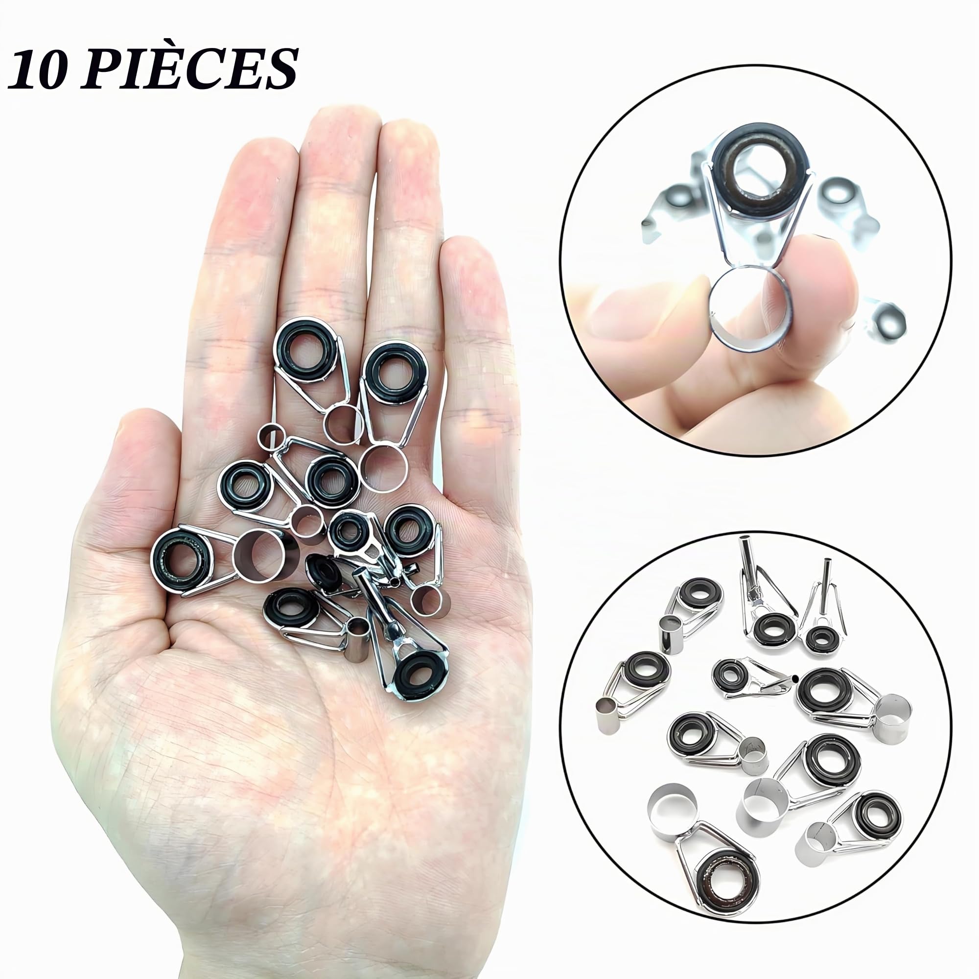 CHENNAN Lot de 10 Anneaux de Guidage pour Canne à Pêche en Acier Inoxydable et Céramique - Kit de Réparation Portable