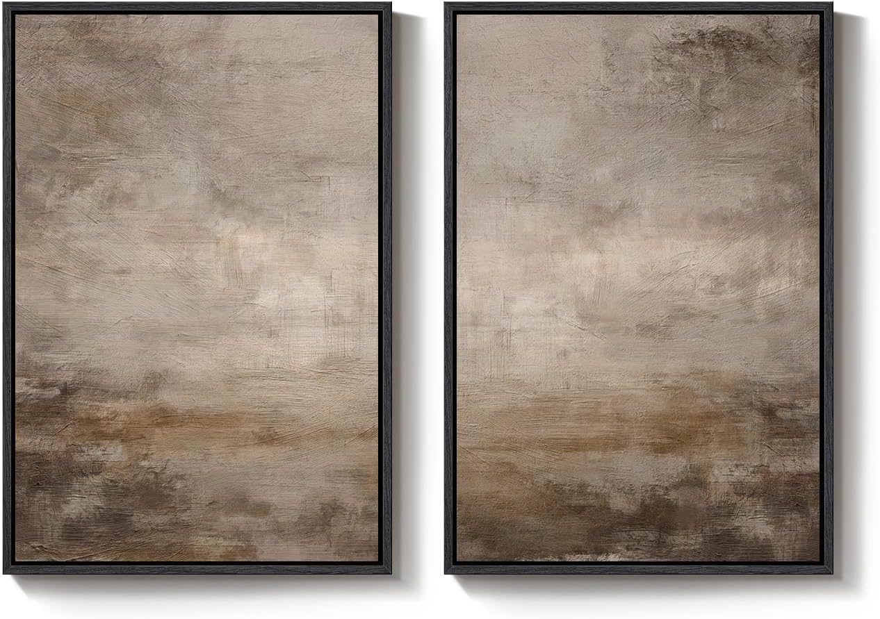 lianyibo Large Neutral Brown Grey Abstract Wall Art Wabi Sabi Rustic Painting Print Wall Decor for Living Room Bedroom Office(20x30cmx2/Inner frame)