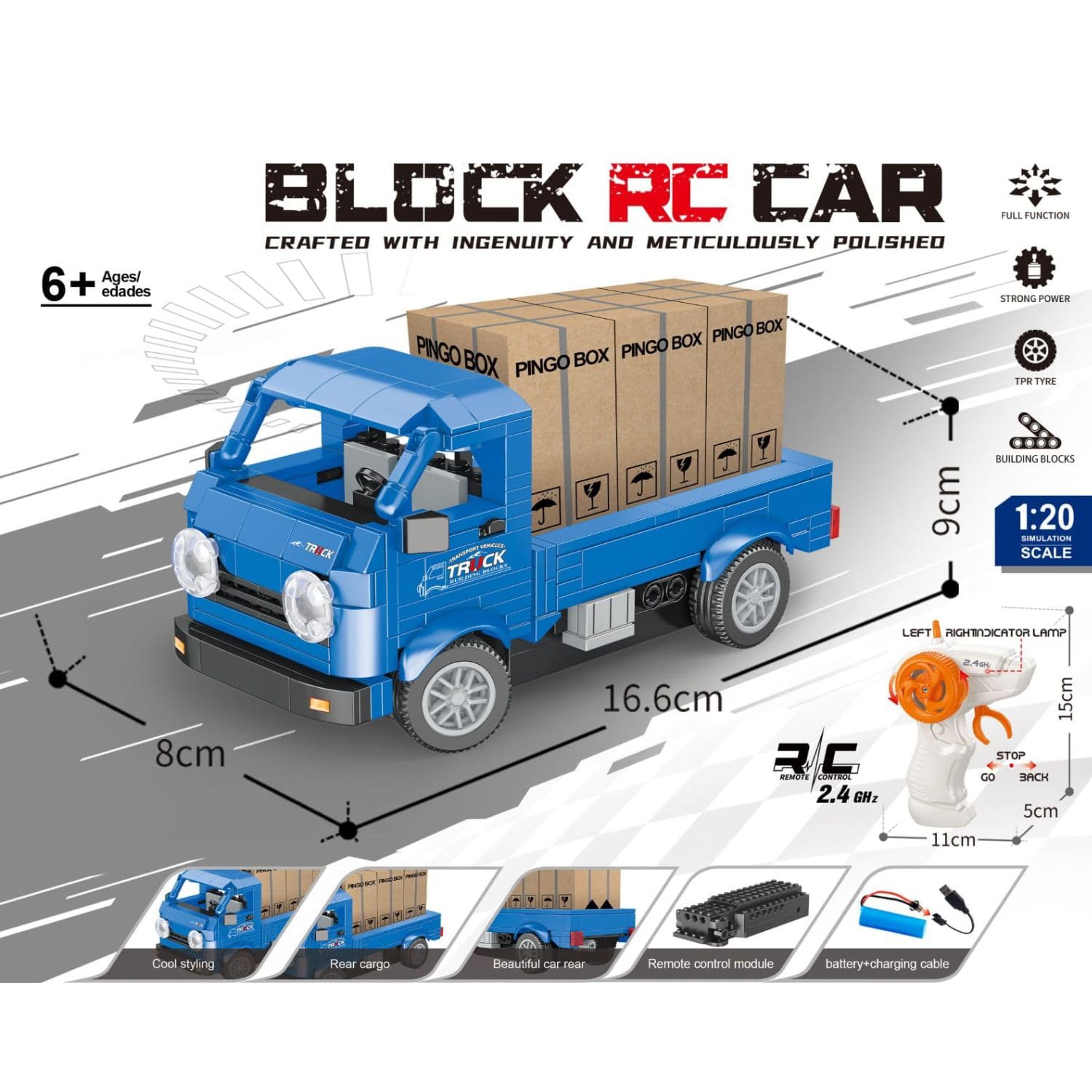 Ruzarth RC Building Block Pickup Truck, 267PCS Remote Control DIY Construction Vehicle, 2.4GHz Rechargeable STEM Toy for Kids Boys & Girls 6+ Years 1