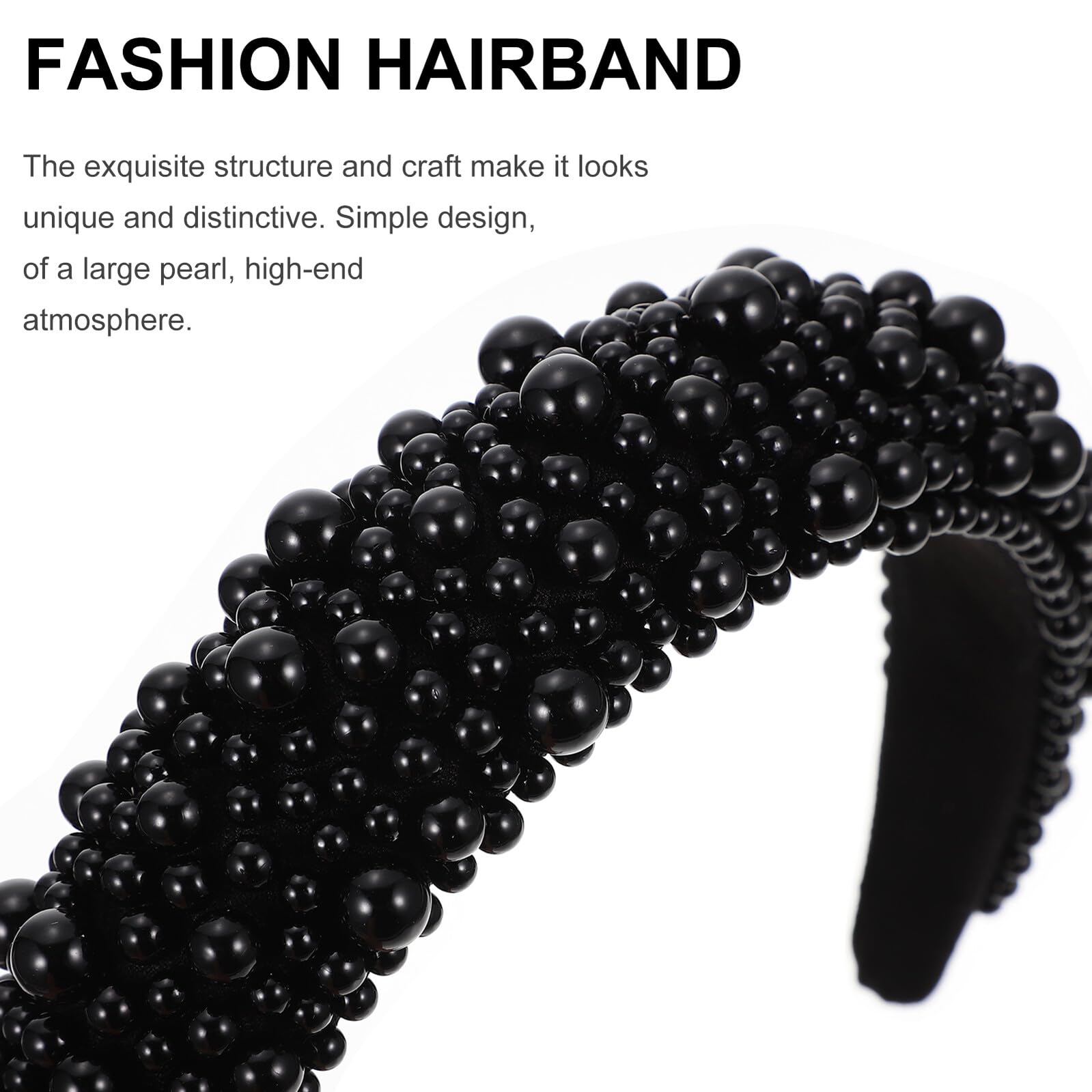 VALICLUD 2 pezzi Fascia per Capelli con Perle Elegante e Spessa in Spugna Morbida Nero e Accessori Moda per Donna e Ragazza Cerchietti Decorativi Raffinati e Comodi