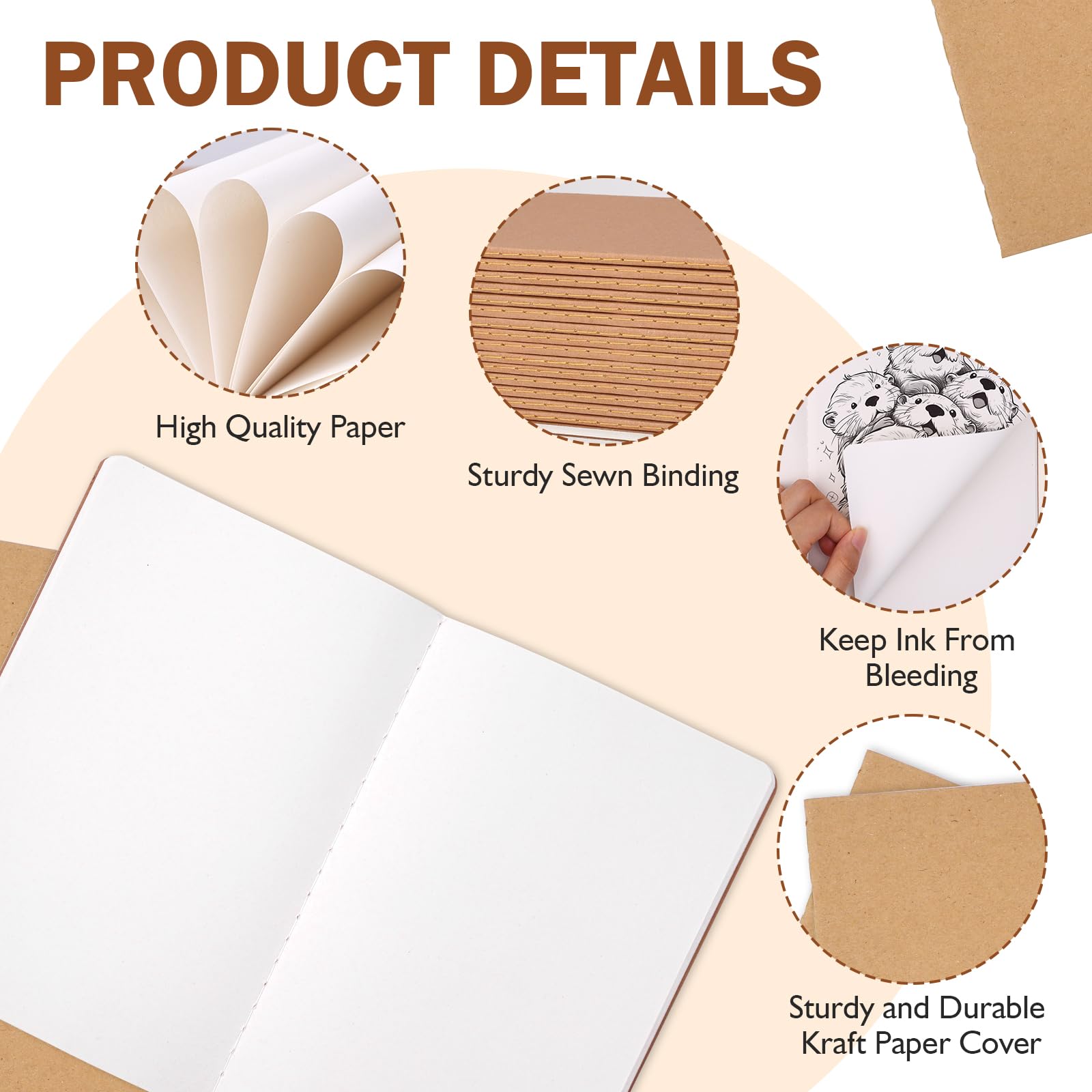 Paquete de 40 cuadernos de papel kraft en blanco, cuaderno A5 a granel, sin