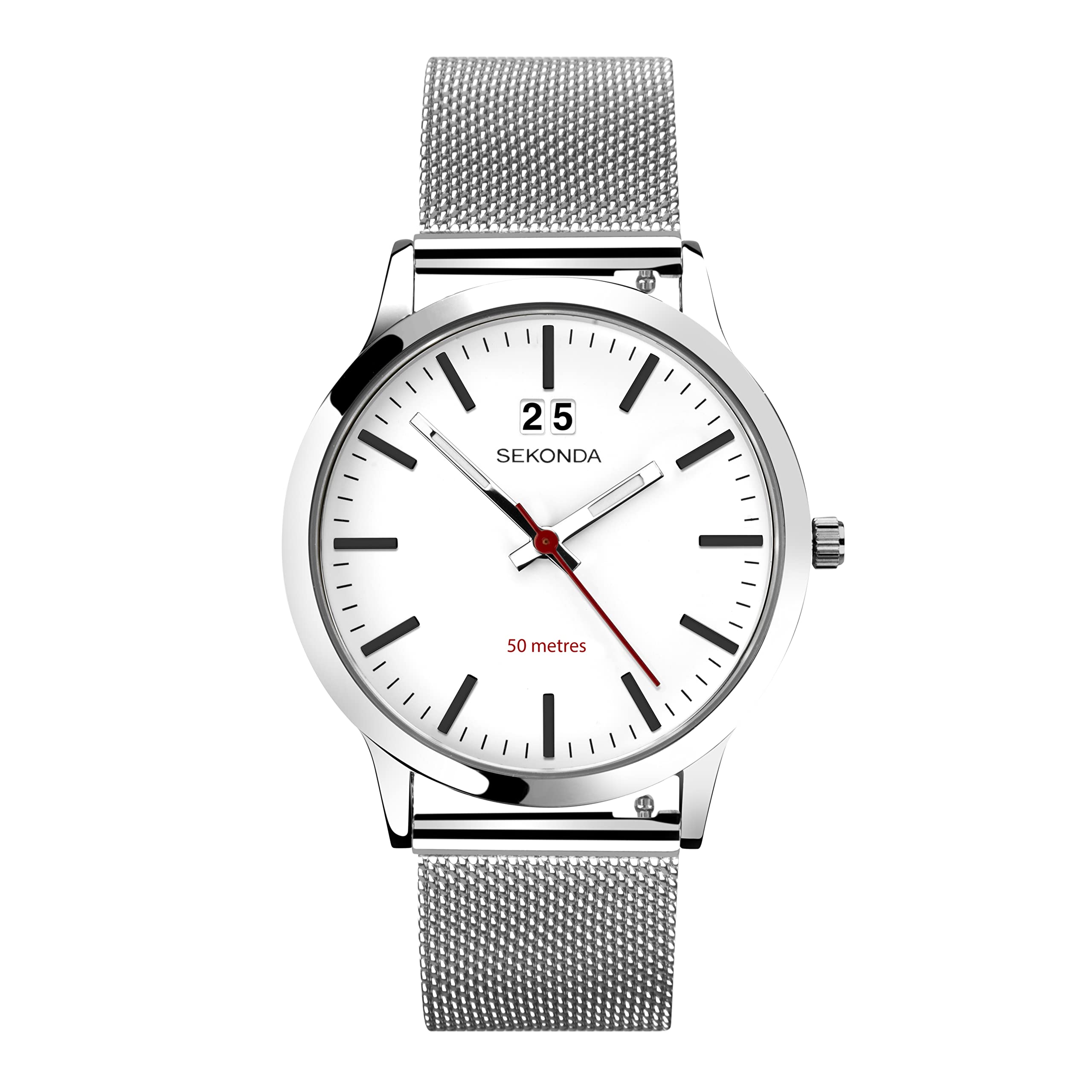 Sekonda Reloj para hombre, esfera blanca con correa de cuero negro 1939