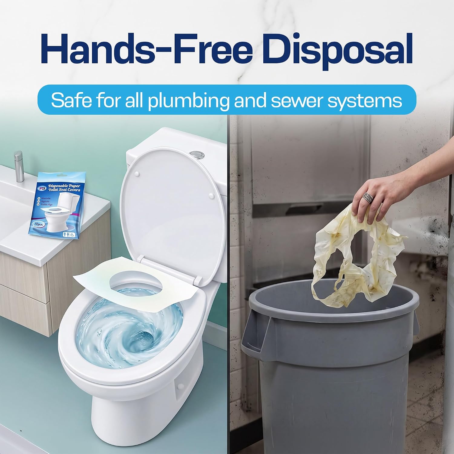 Rockland Guard Disposable Toilet Seat Covers - Flushable Paper Travel Pack - 50 Count (5 Resealable 10-Packs) - Portable Potty Training & Bathroom Hygiene Essentials for Adults & Kids
