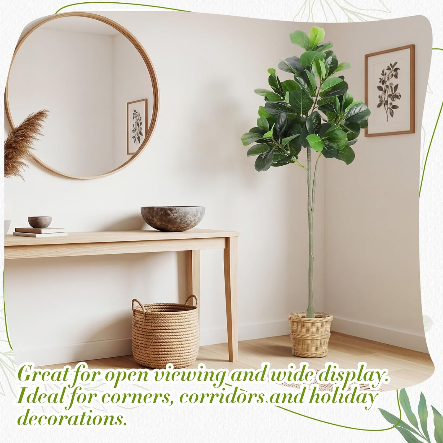 Thiccywoov 1 Pack Artificial Fiddle Leaf Fig Tree with Ground Spike, 6ft Tall Fake Plants Realistic Leaves Faux Tree for Indoor Outdoor Front Porch Garden(Without Vase)