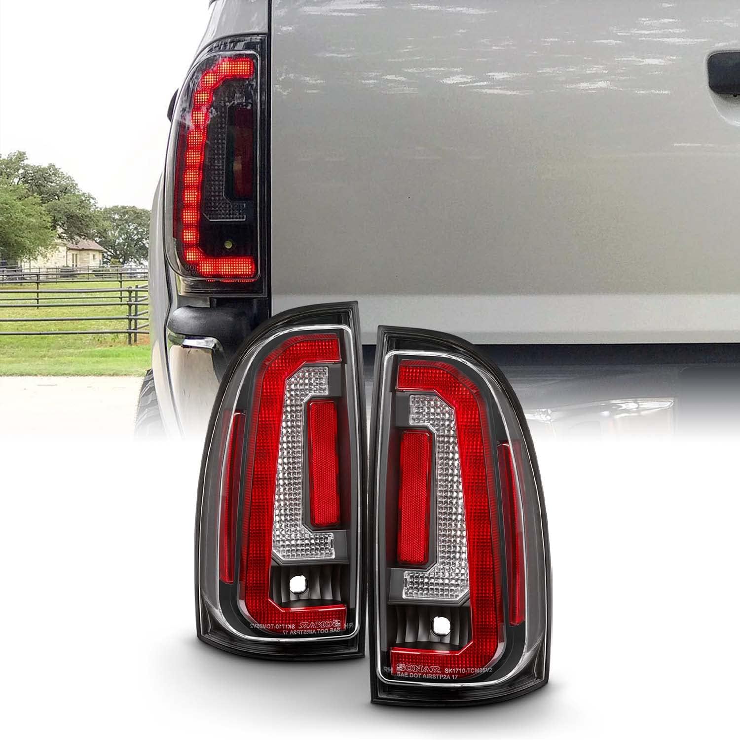 AKKON - Fits 2005-2015 Tacoma Pickup Truck Tube LED Black Tail Lights Left Driver + Right Passenger Pair 05-15