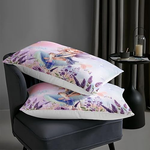 Miniatura 6 de AILONEN Juego de edredón de hada de flores, tamaño individual, hermoso juego de ropa de cama para niñas, juego de edredón acuarela rosa y morado,