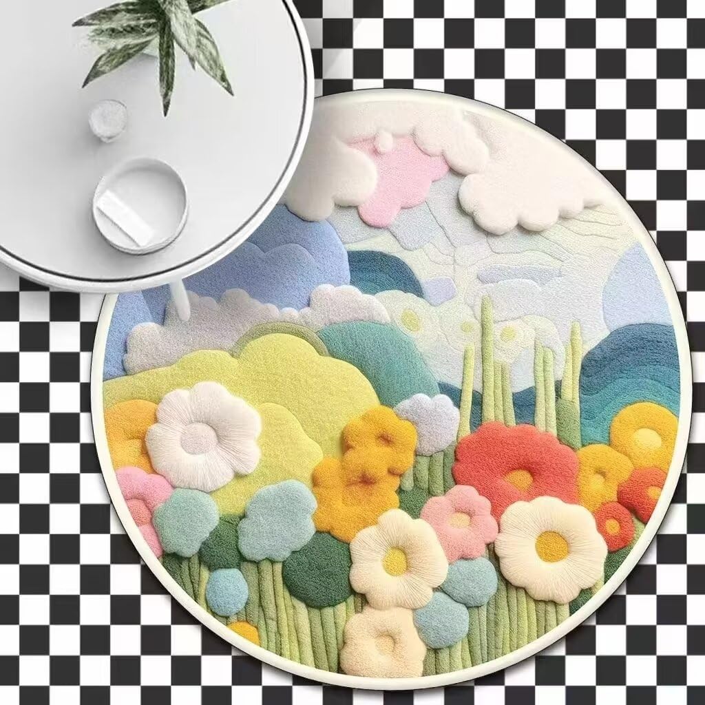 Qkjtyt Colorful Rustic Floral Circle Rug Floor Mat Under