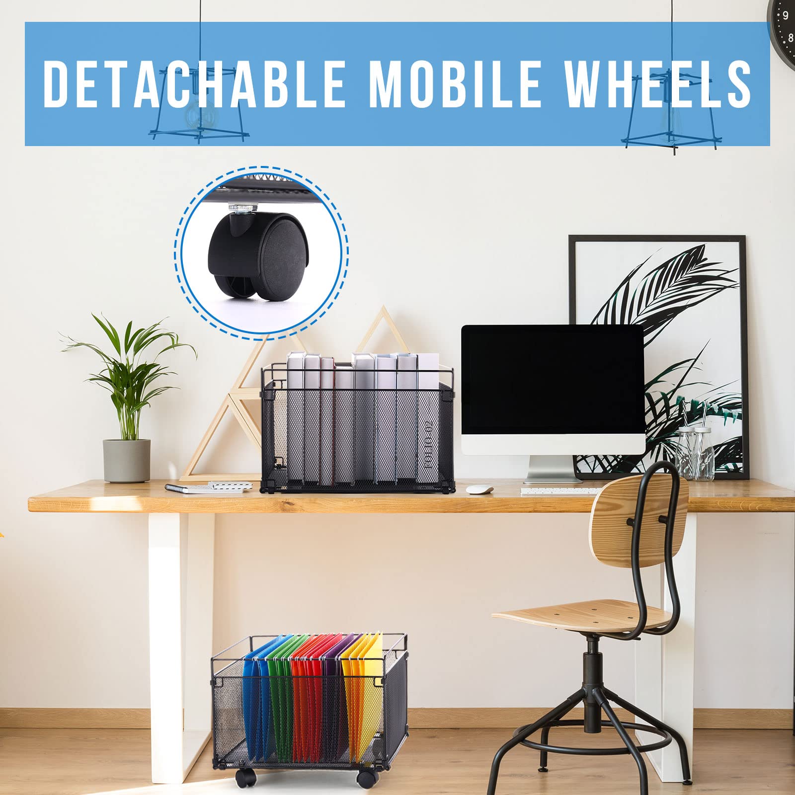 2-Tier Rolling File Carts w/Wheels Metal Hanging Files Movable Pull-Out Cabinet