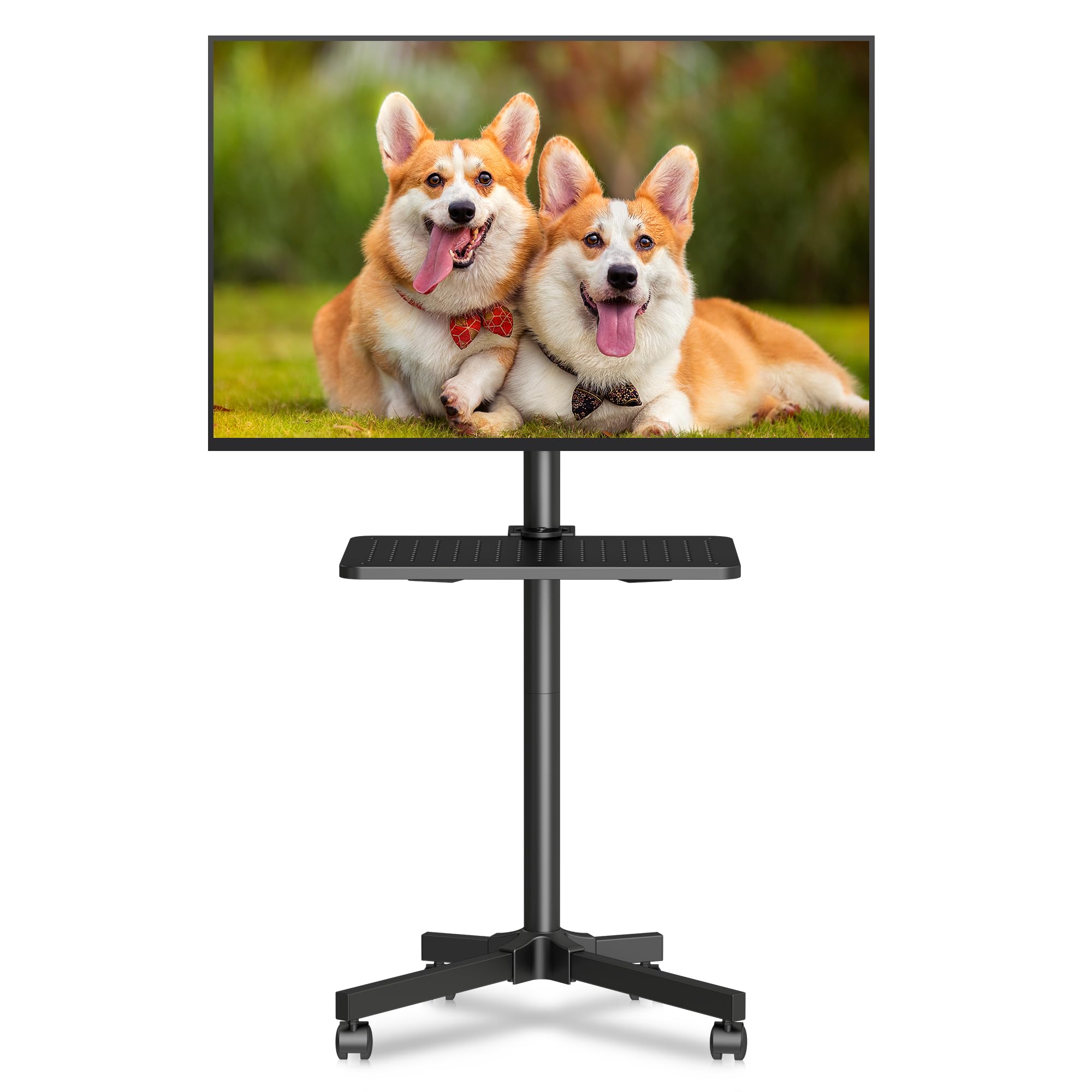 XINLEI Supporto TV mobile su ruote, carrello TV portatile con ripiano per TV a schermo piatto curvo da 21-60" fino a 35 kg, supporto TV alto regolabile in altezza su rotelle, VESA Max 400x400 mm ML55A