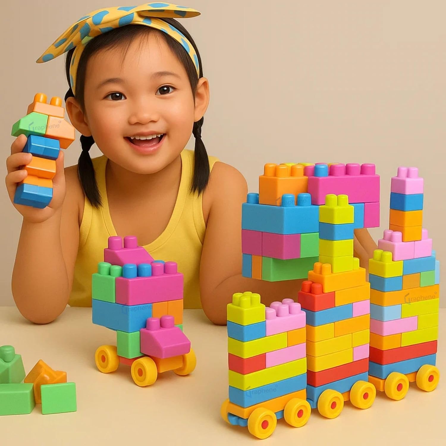 GRAPHENE 80 Pcs Big Mega Sized Building Blocks with Wheels - Smart ...