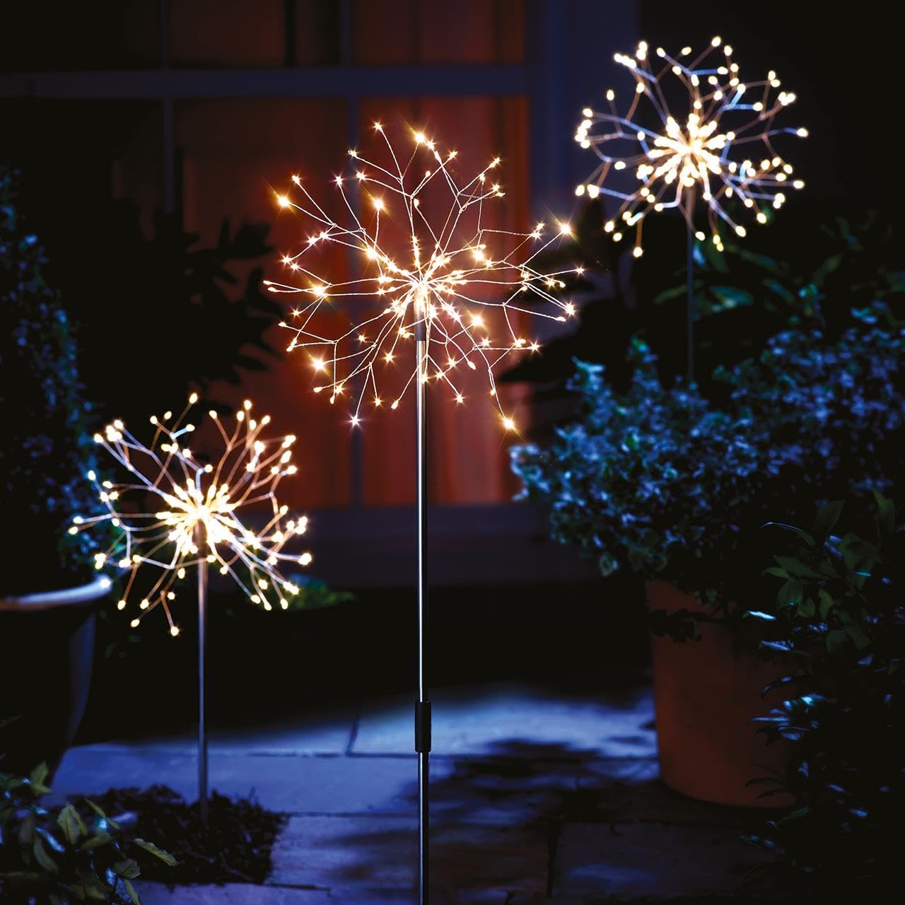 Mysmartbuy.com Silver Dandelion Stake Light – Battery Powered Weatherproof Flower Design Outdoor Garden Lighting With 120 Leds & Timer For Patio, Decking, Pathway, Driveway, Border, Lawn, Balcony - H80 X 26Cm Diameter