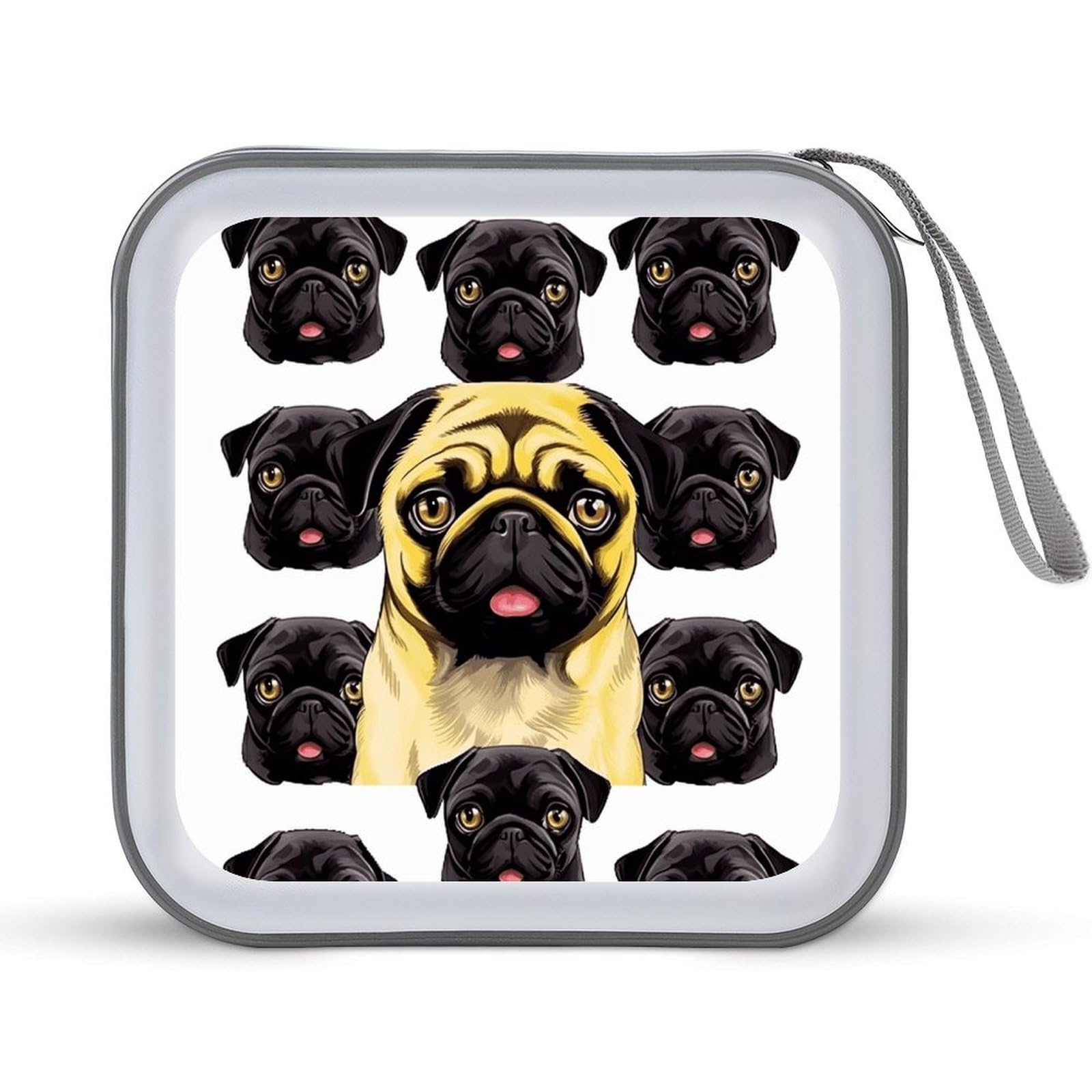 VstaDank Black Yellow Pug CD Case DVD Holder Storage Portable Carry Binder Holder Wallet Large Storage Disc Wallet Bag Hard Plastic DVD Disc Case Large Media Binder Capacity 40pcs