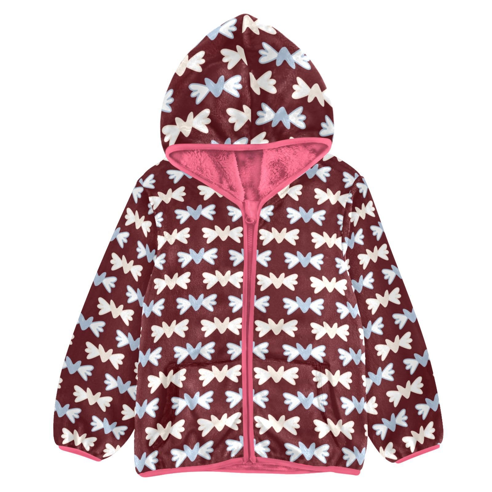 Cappotto con cappuccio per bambini, per autunno e inverno, caldo, a maniche lunghe, con cerniera, antivento, con due tasche, per 3-10 anni, motivo cuore e angelo