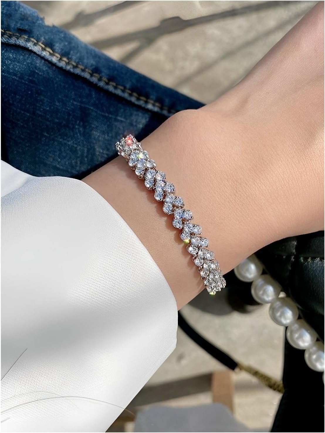 3 Pcs Silver Tennis Bracelet Set for Women, Adjustable Silver CZ Rhinestone Bracelets, Marquise Cubic Zirconia Bracelet Stack, Wedding & Prom Jewelry Gift (style3)