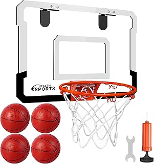 Over The Door Basketball Hoop Indoor - Mini Basketball Hoop for Kids and Adults Basketball Backboard Pads Door Room Basketball Hoop Mini Hoop with 4 Balls, Basketball Toy Gifts for Kids Boys Teens