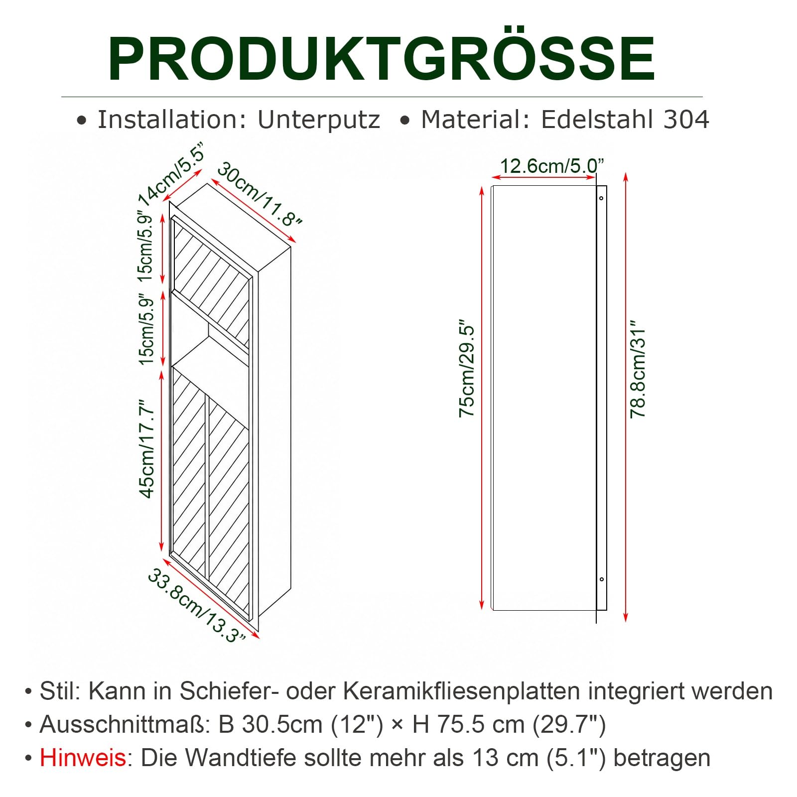Unterputz Toilettenpapierhalter | Edelstahl Wandnische Mit Toilettenpapierhalter Und Offenem Regal, Einbau Abfalleimer Für Bad Küche Büro Zuhause