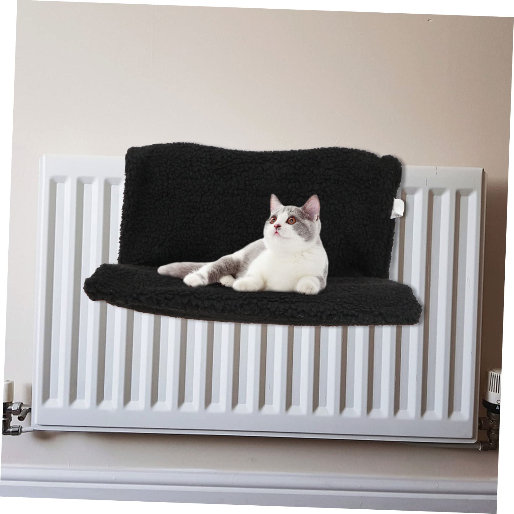 Katzenhängematte für Katzen und Kätzchen Fleece Hängematte Schwarze mit Eisenrahmen Hängendes Heizkörperbett Abnehmbar und Platzsparend