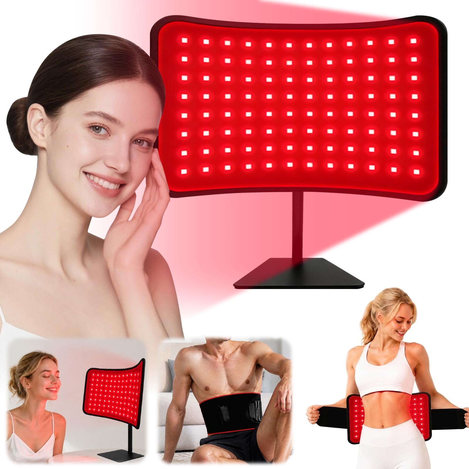 Lampada per terapia della luce rossa, lampada a infrarossi, pannello 2 in 1, con cinghia, per viso e corpo, 660 nm, 850 nm, dispositivo di fototerapia a infrarossi con telecomando, timer, 5 livelli di