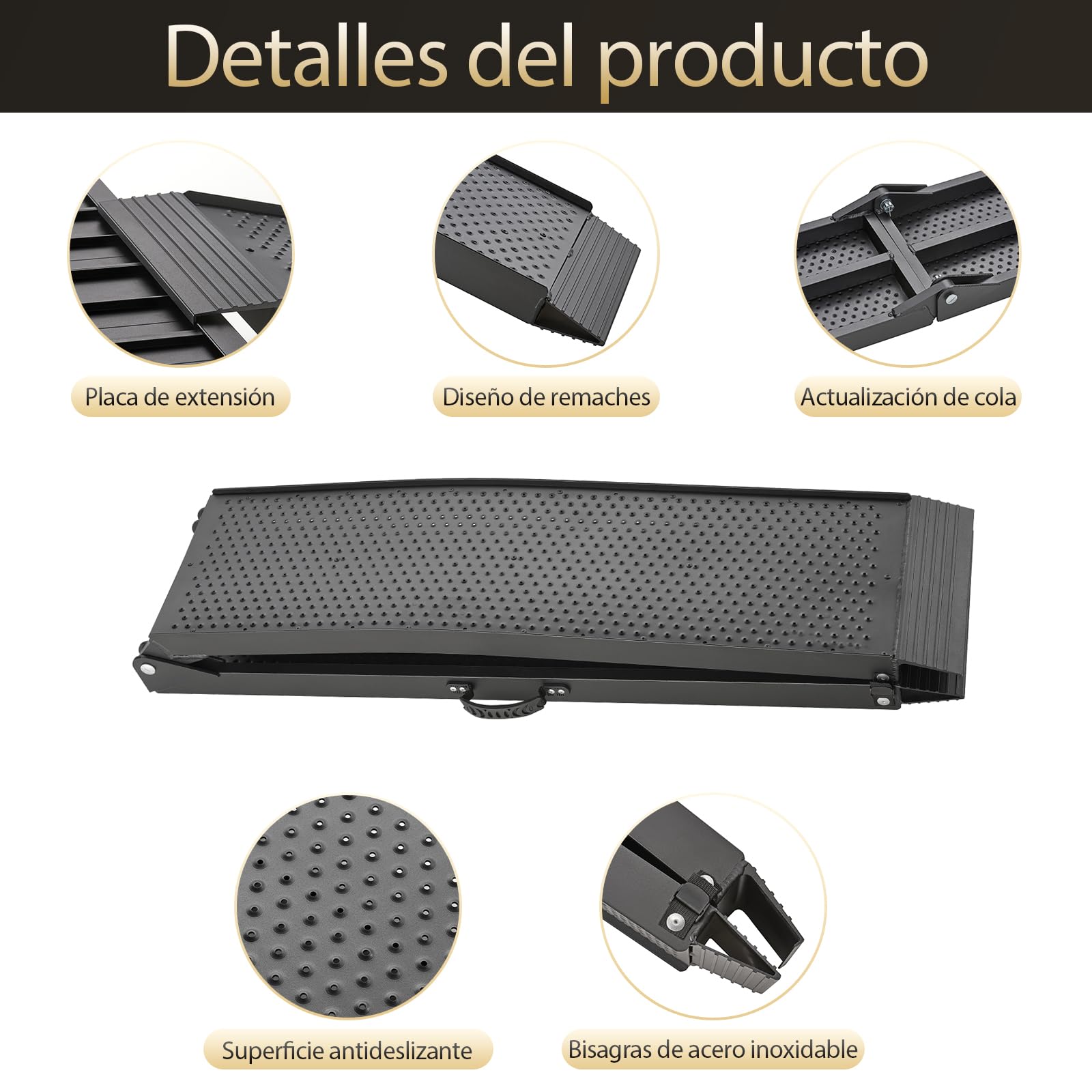gardhom Rampa Coche Plegable 340kg Aluminio Rampas de Carga 228x28x4.5cm Portátil Rampa Moto, Bicicletas, Remolques, Cortadoras de Césped, Sillas de Ruedas