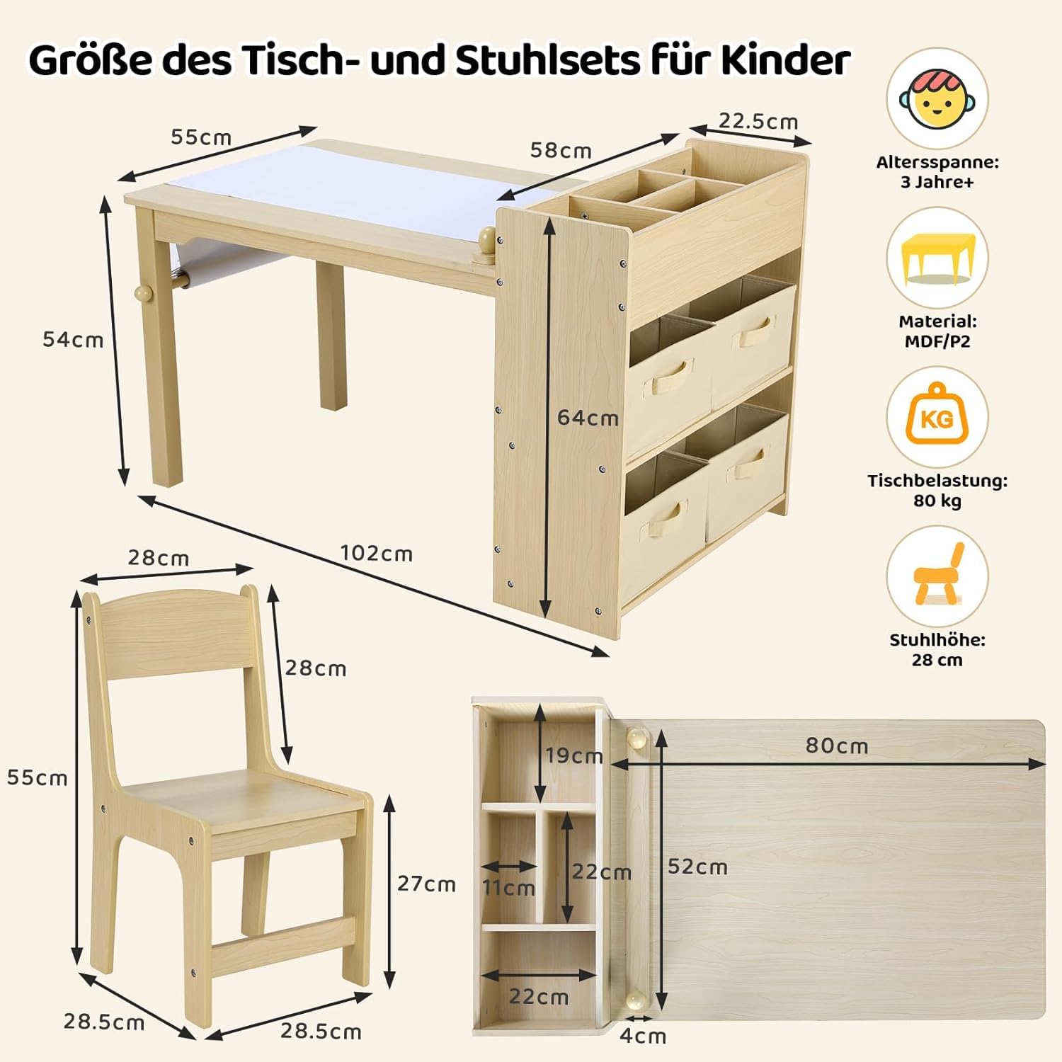 Kunststof kinder meubel set tafel met 4 stoelen wit - knutseltafel