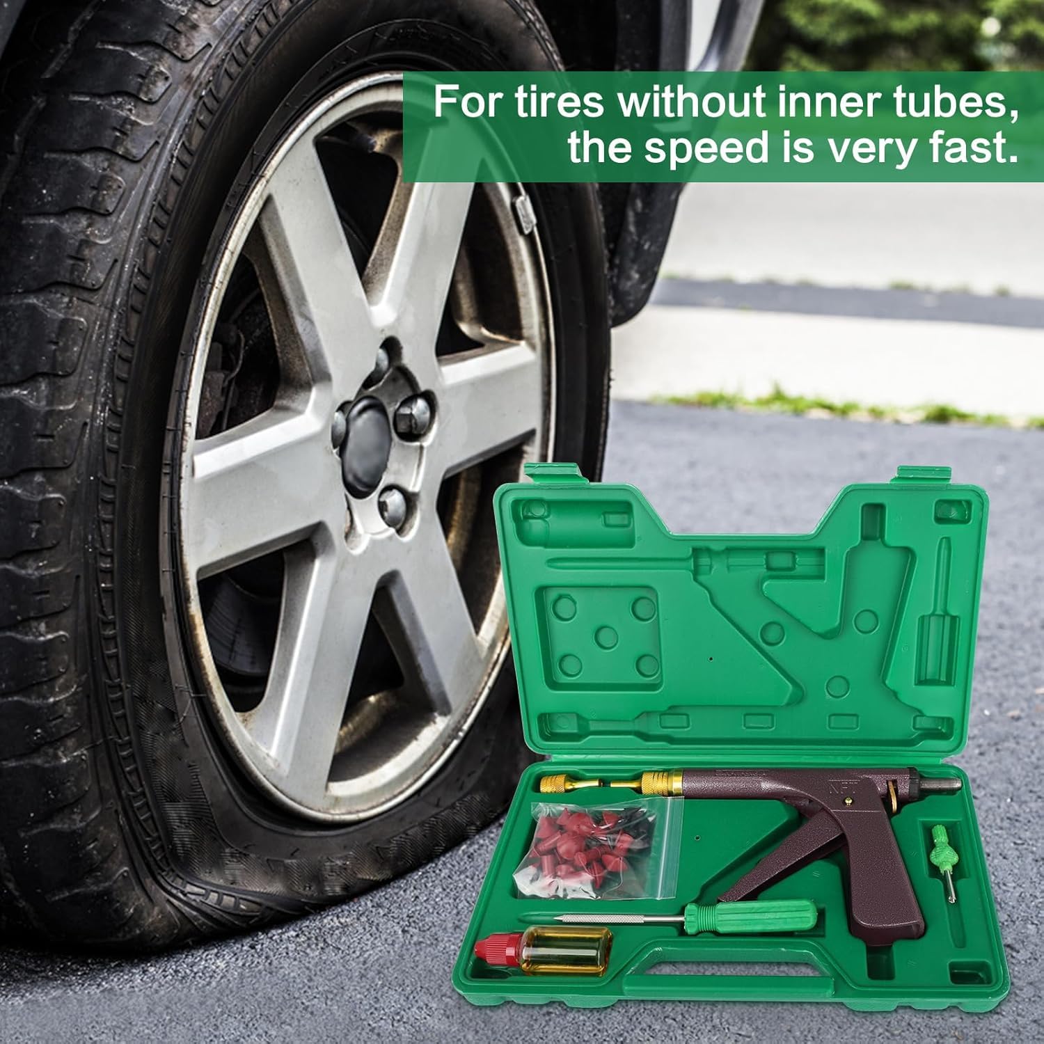 Kit Reparación Neumáticos Rapid Plug 2.0, Tapón Champiñón Automático para Pinchazos Sin Cámara, No Desmonte la Rueda, Profesional para Coches, Motos, Camiones y Autocaravanas, Portátil con Bolsa