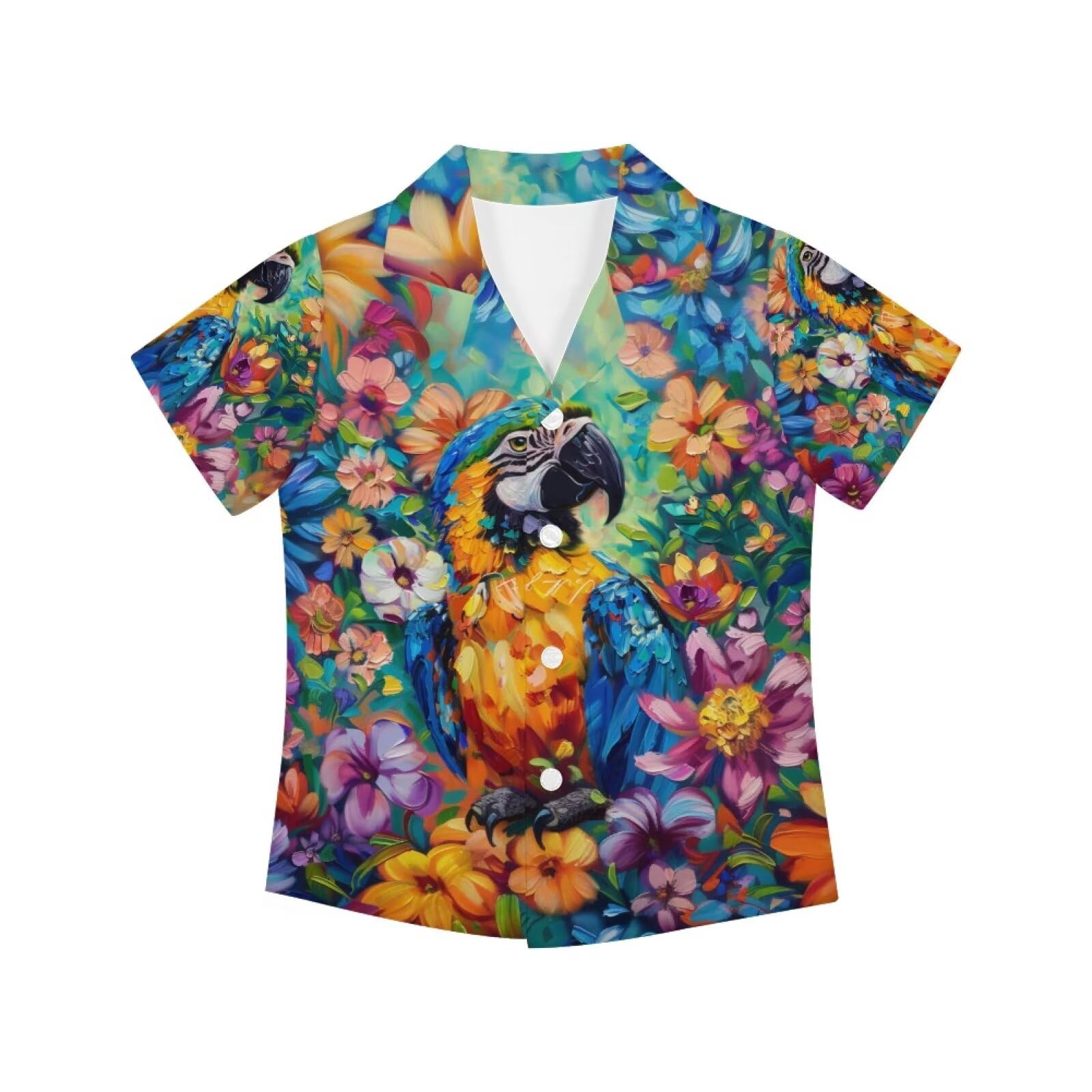 PinUp Angel Funky Casual Hawaiian Shirt Kids Boys Girls Art Oil Painting Animal Pattern Short Sleeve Unisex Beach Shirt